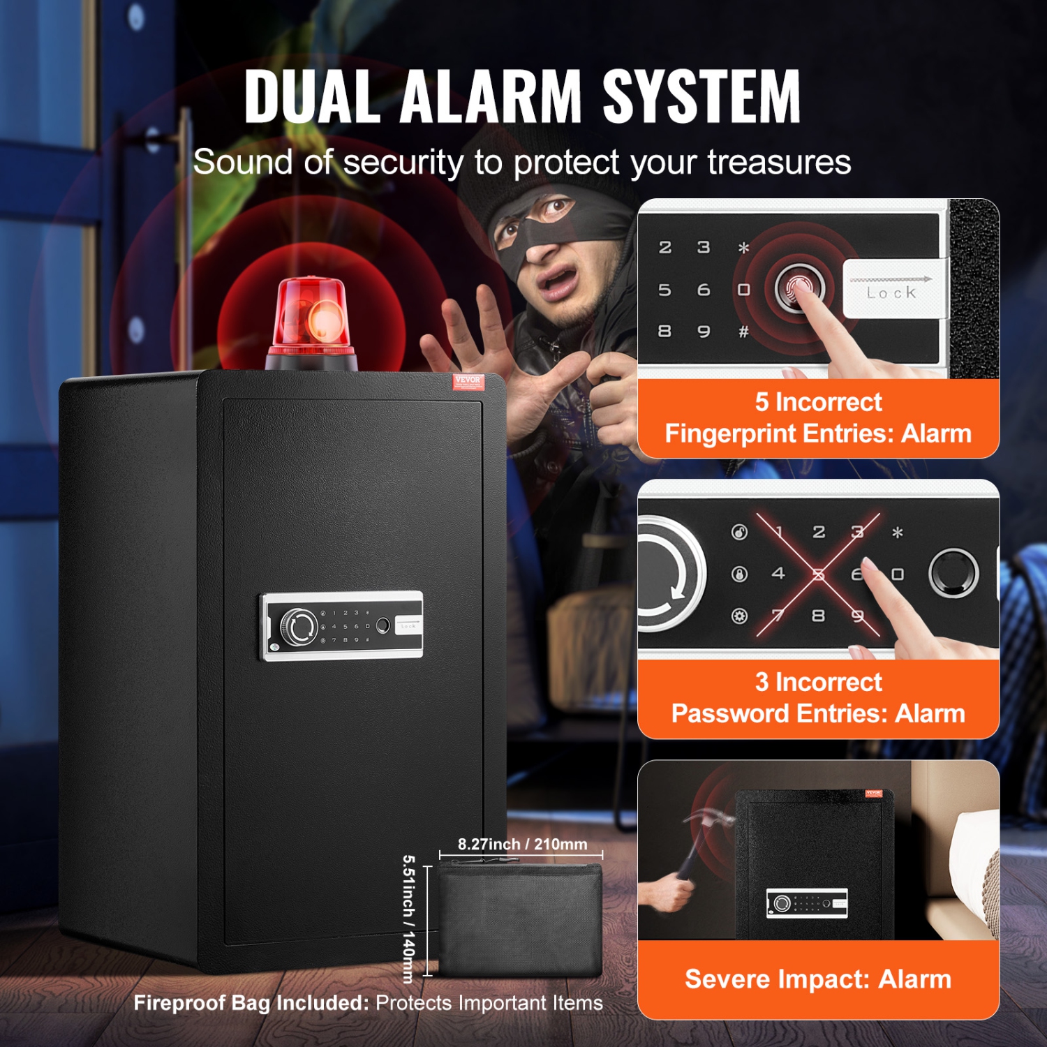 Coffre-fort VEVOR à une porte 4,0&nbsp;pi³ avec serrure à clé, mot de passe et empreintes digitales, coffre-fort avec sac ignifuge, porte-clés,