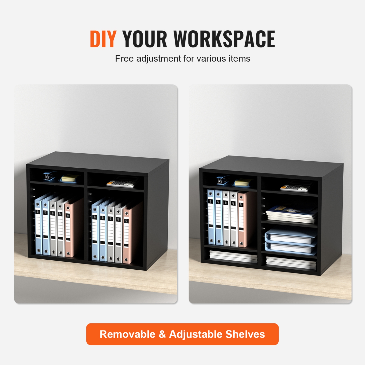 VEVOR Wood Literature Organizer, 12 Compartments, File Sorter with Removable Shelves, Mailboxes Slot for Office