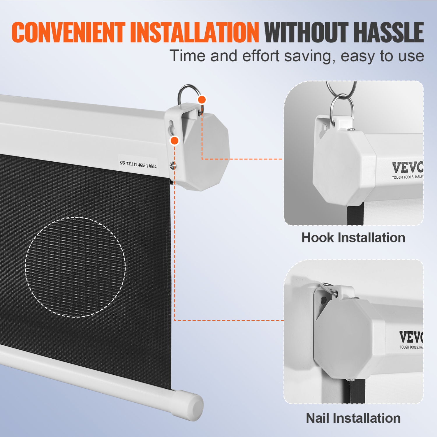 Écran de projection manuel VEVOR, écran de projection rétractable HD 16:9 4K 1080 100&nbsp;po, portatif à verrouillage automatique