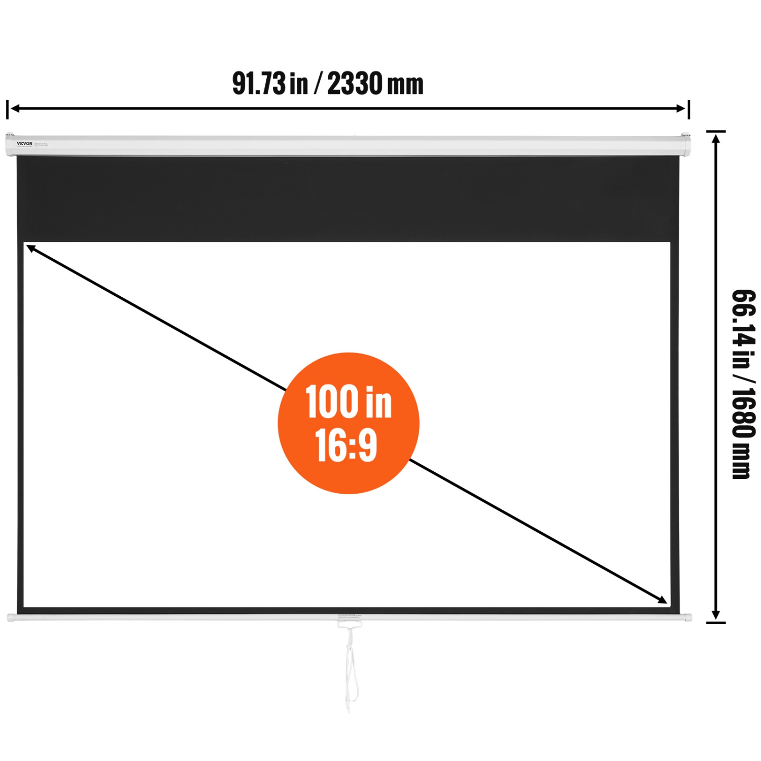 Écran de projection manuel VEVOR, écran de projection rétractable HD 16:9 4K 1080 100&nbsp;po, portatif à verrouillage automatique