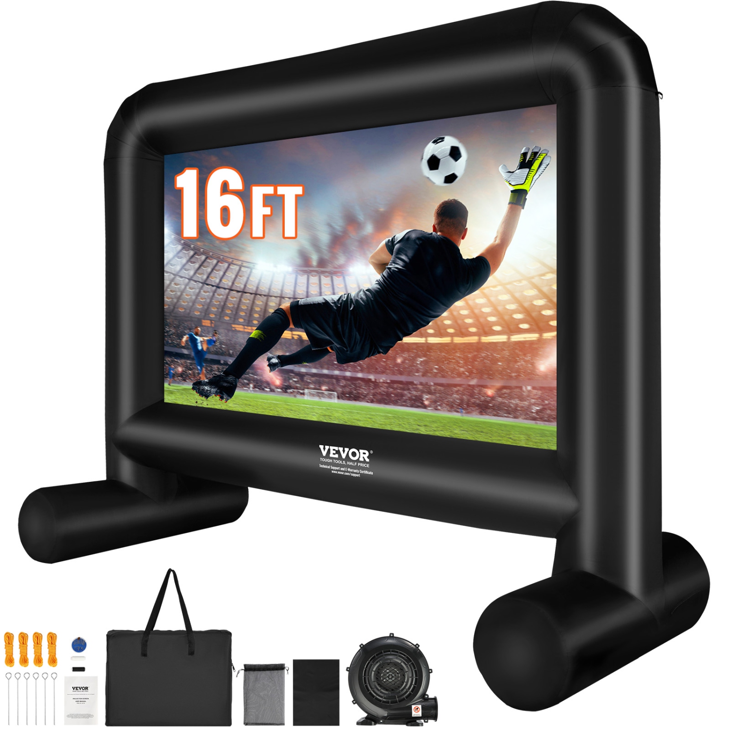 Écran vidéo gonflable VEVOR, écran de projection gonflable de 16 pi pour l'extérieur avec souffleuse et sac de transport, projection avant/arrière