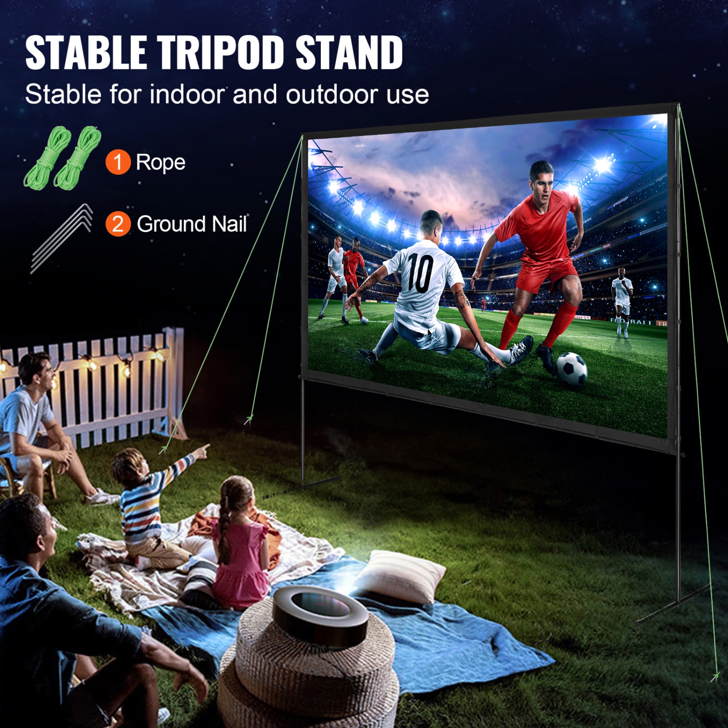 VEVOR Projector Screen with Stand, 120 inch 16:9 4K 1080 HD Outdoor Movie Screen with Stand, Wrinkle-Free Projection Screen w Home Theater Cinema