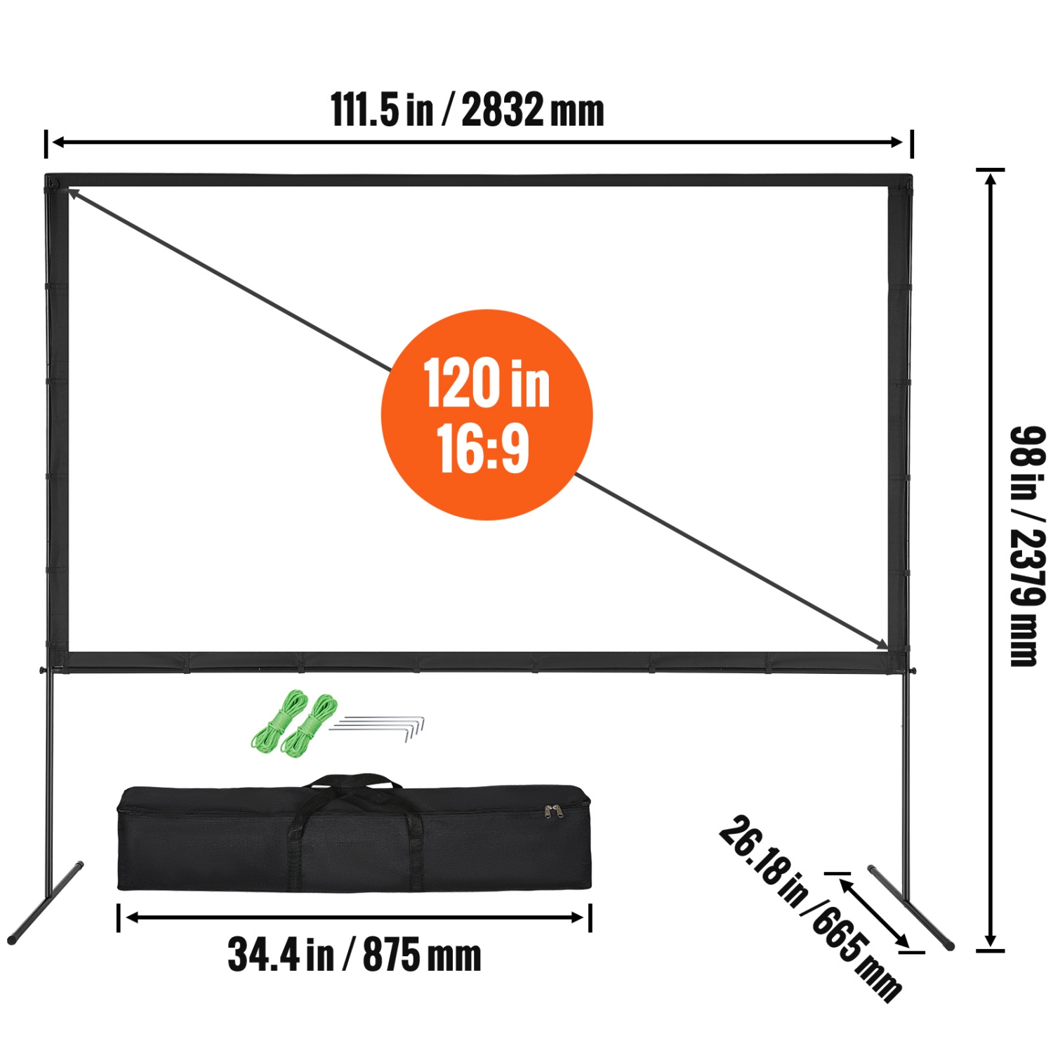 VEVOR Projector Screen with Stand, 120 inch 16:9 4K 1080 HD Outdoor Movie Screen with Stand, Wrinkle-Free Projection Screen w Home Theater Cinema