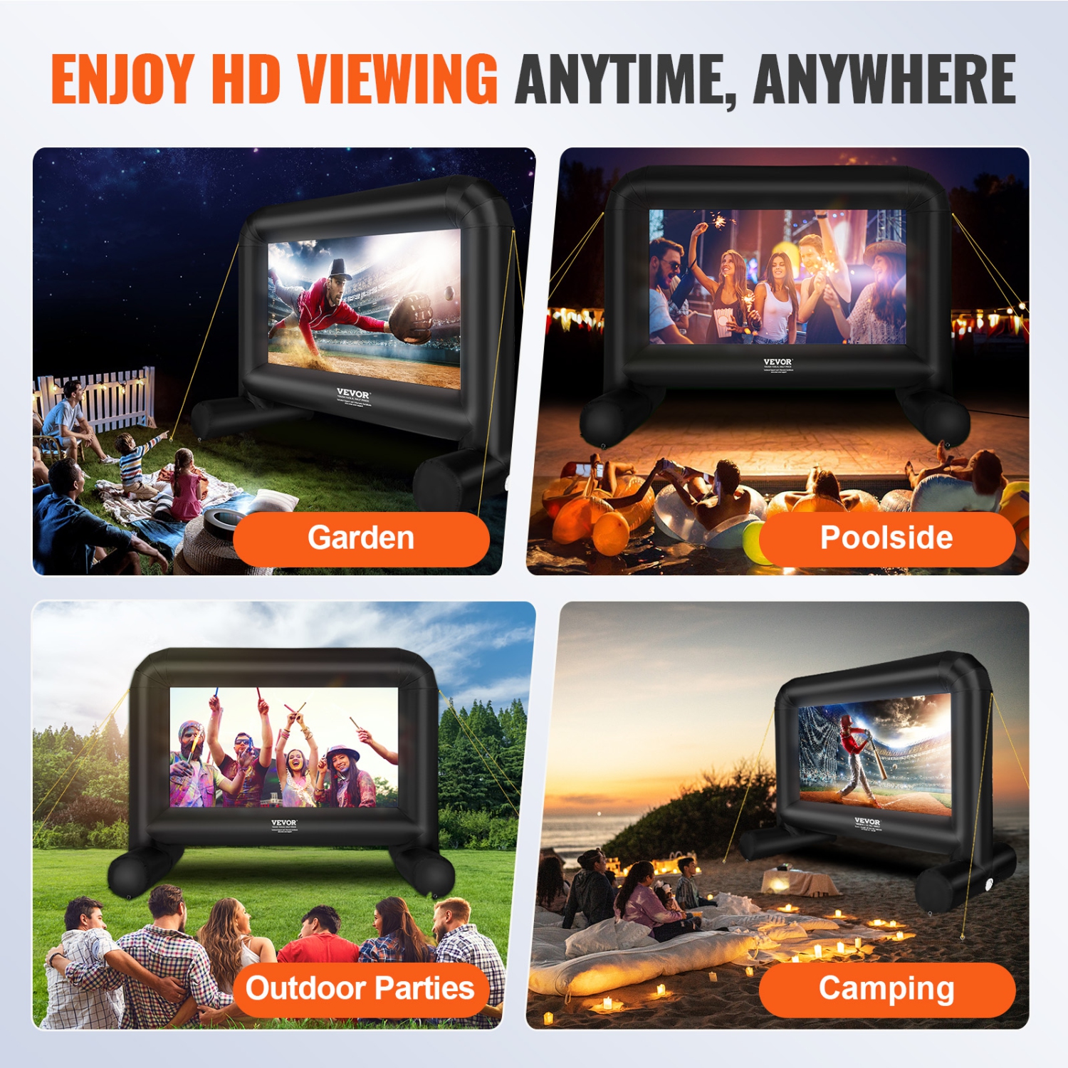 VEVOR Inflatable Movie Screen, 14 FT Inflatable Projector Screen for Outside with Blower and Carrying Bag, Front/Rear Projection, for Outdoor Parties