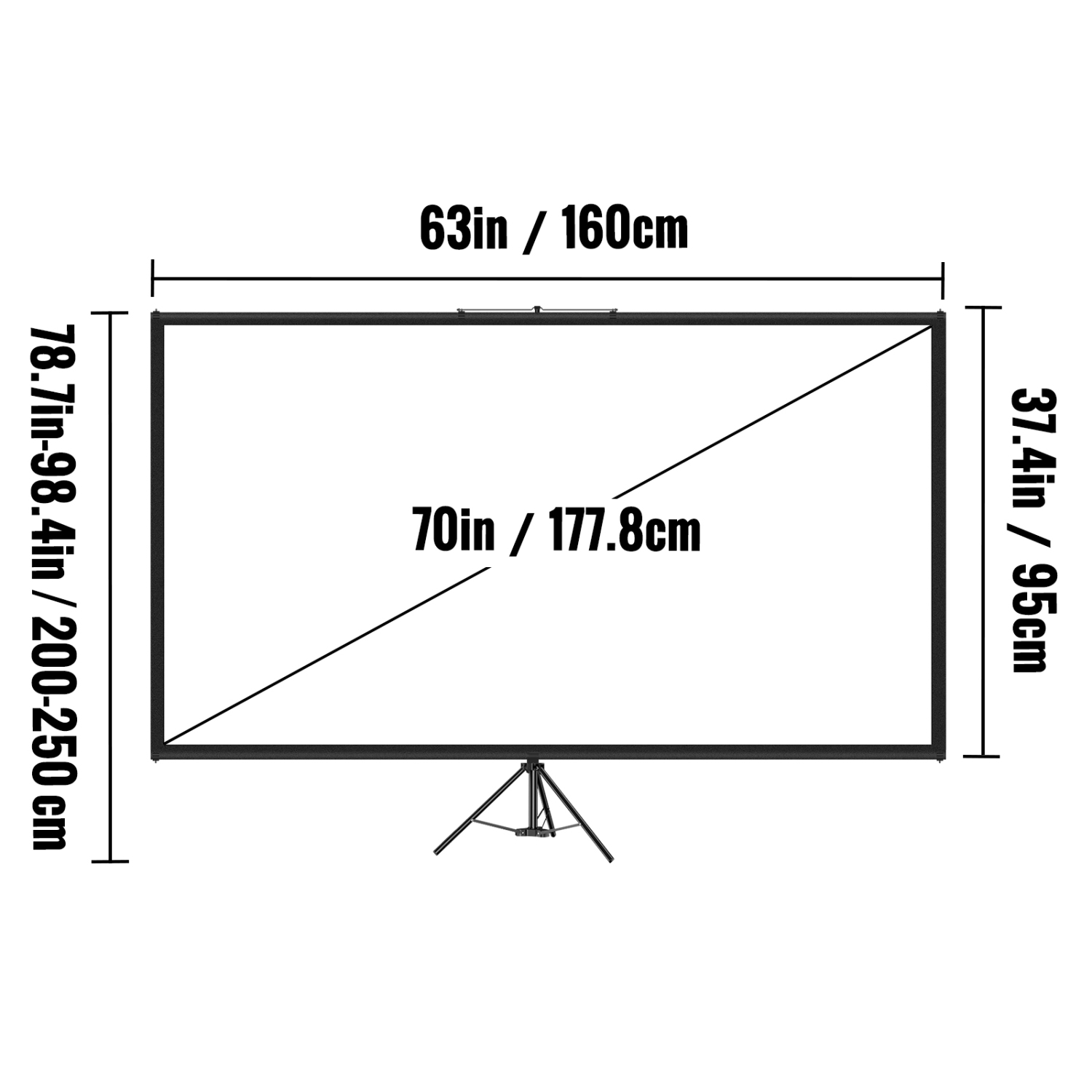 VEVOR Tripod Projector Screen with Stand 70 inch 16:9 4K HD Projection Screen Stand Wrinkle-Free Height Adjustable Portable
