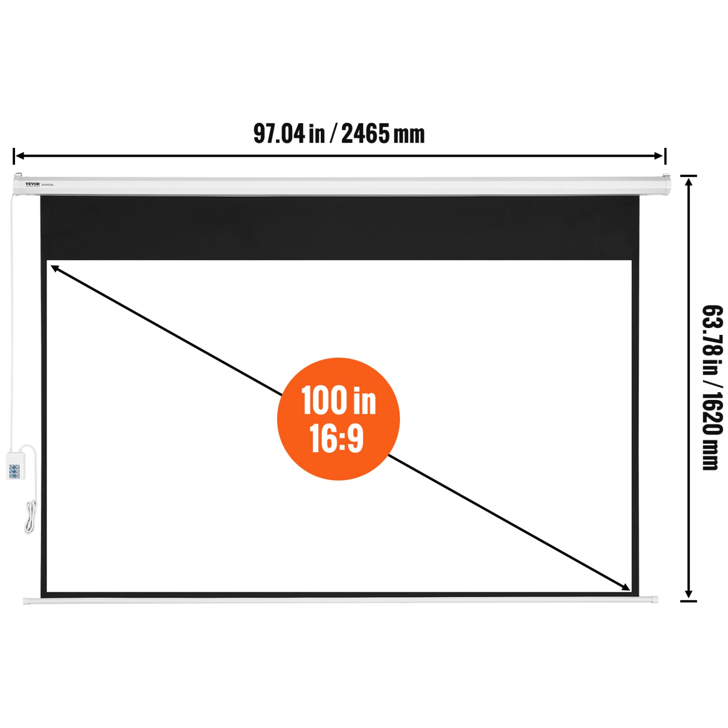 100&nbsp;po d'écran de projection motorisé VEVOR, écran de projection automatique HD 16:9 4K 1080, écran de projection électrique avec