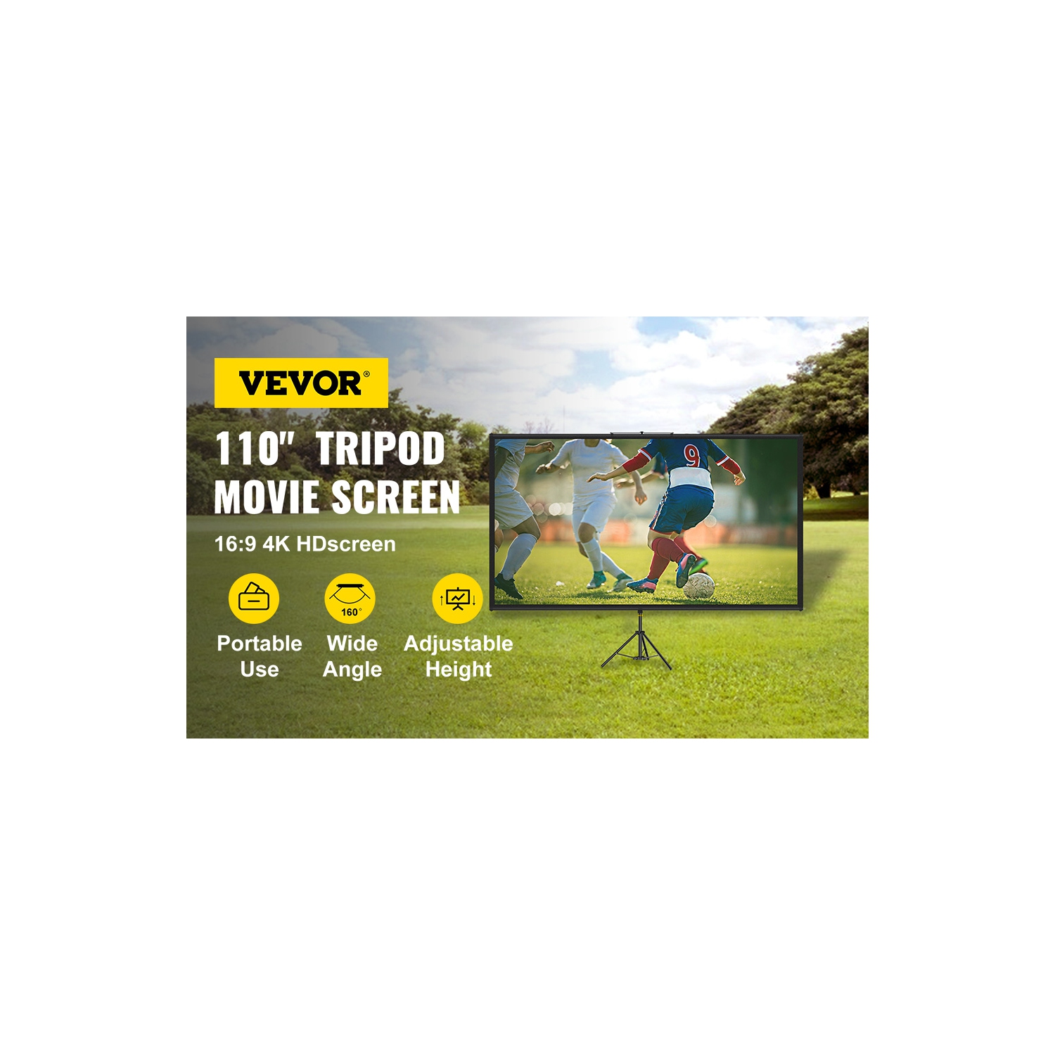 Écran de projection à trépied VEVOR avec support 110&nbsp;po pour écran de projection HD 16:9 4K Support d'écran portatif antifroissement à hauteur