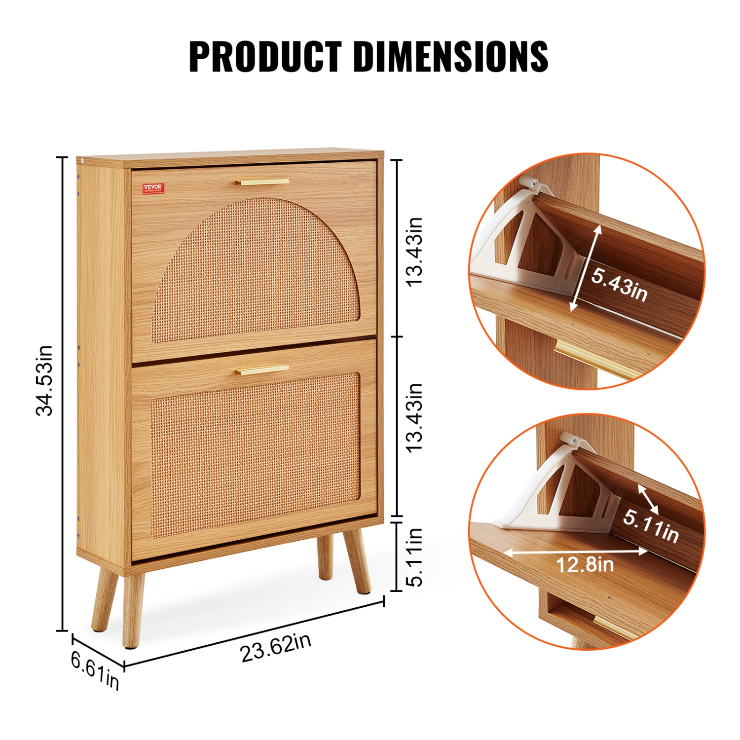 Armoire à chaussures VEVOR avec 2 tiroirs rabattables, armoire de rangement à chaussures pour entrée, range-chaussures autonome avec portes en rotin