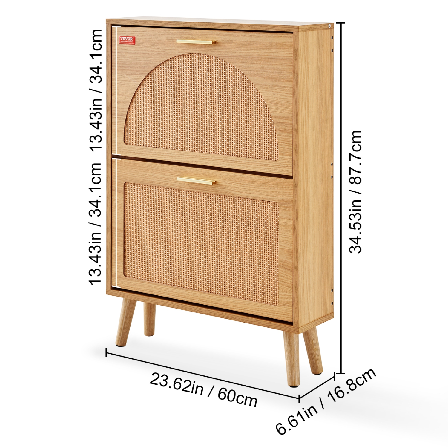 Armoire à chaussures VEVOR avec 2 tiroirs rabattables, armoire de rangement à chaussures pour entrée, range-chaussures autonome avec portes en rotin