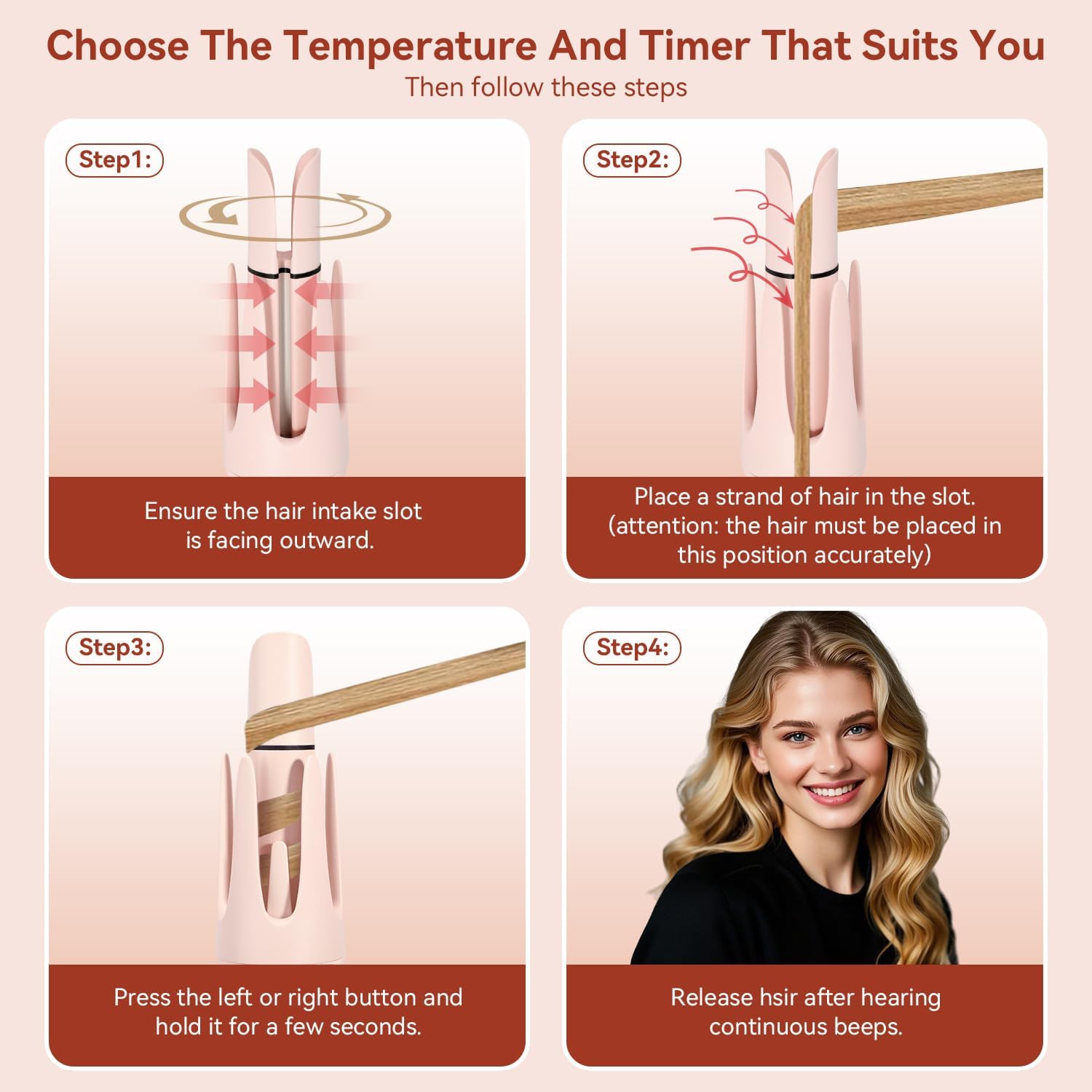 Outil multifonction 3 en 1 à chaud, fers à friser automatiques avec 2 brosse à lisser en céramique, fer à friser et peigne à lisser