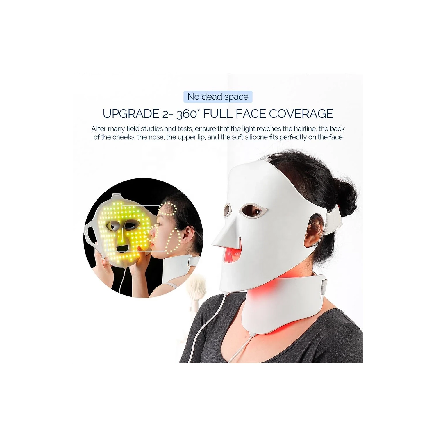 Masque thérapeutique de la lumière pour le visage 7 Color LED，Masque de thérapie de la lumière rouge pour le visage et le cou Appareil de beauté pour
