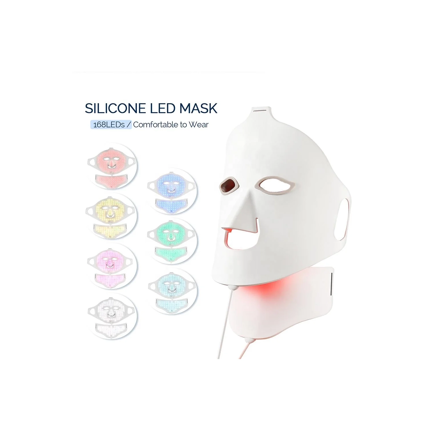 Masque thérapeutique de la lumière pour le visage 7 Color LED，Masque de thérapie de la lumière rouge pour le visage et le cou Appareil de beauté pour