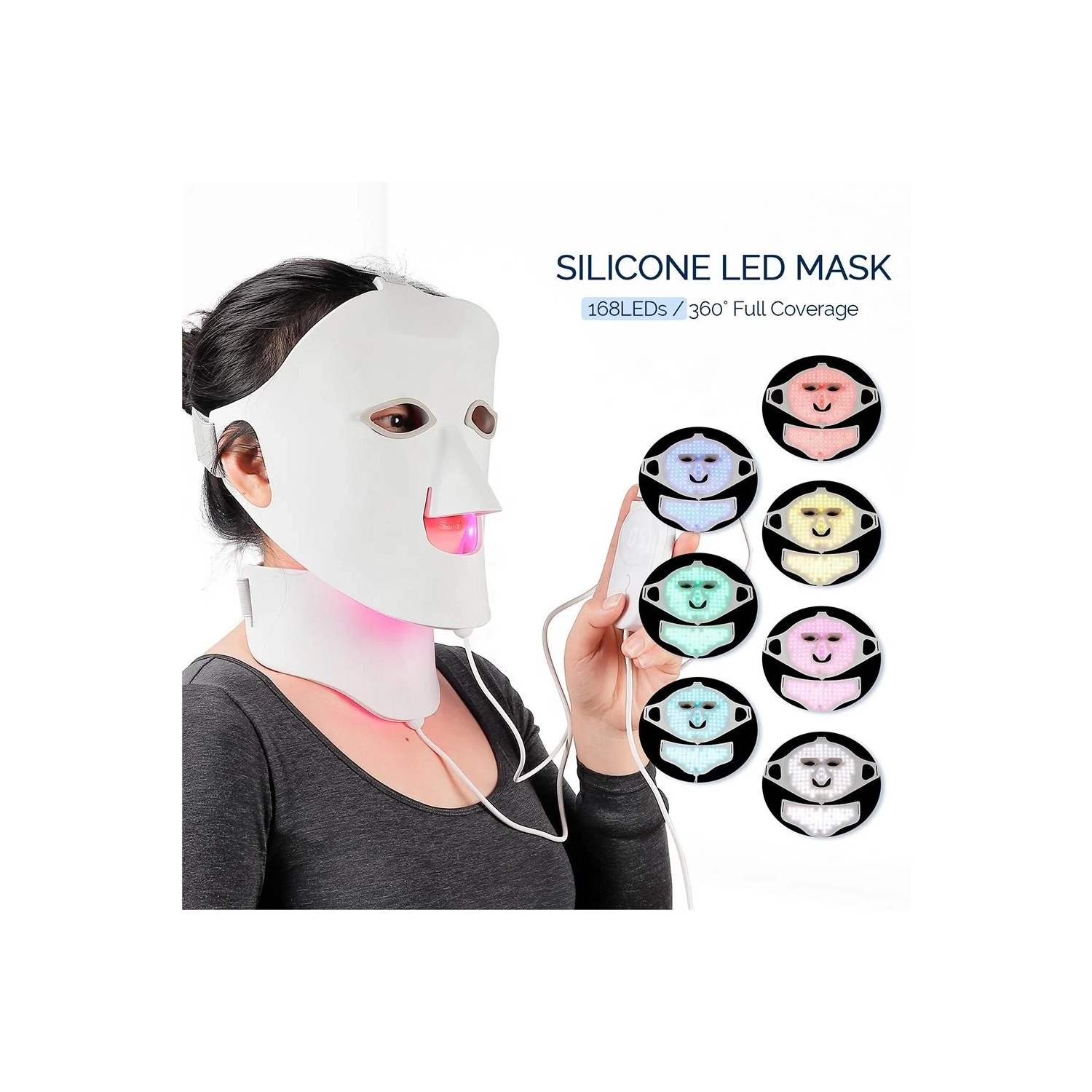 Masque thérapeutique de la lumière pour le visage 7 Color LED，Masque de thérapie de la lumière rouge pour le visage et le cou Appareil de beauté pour
