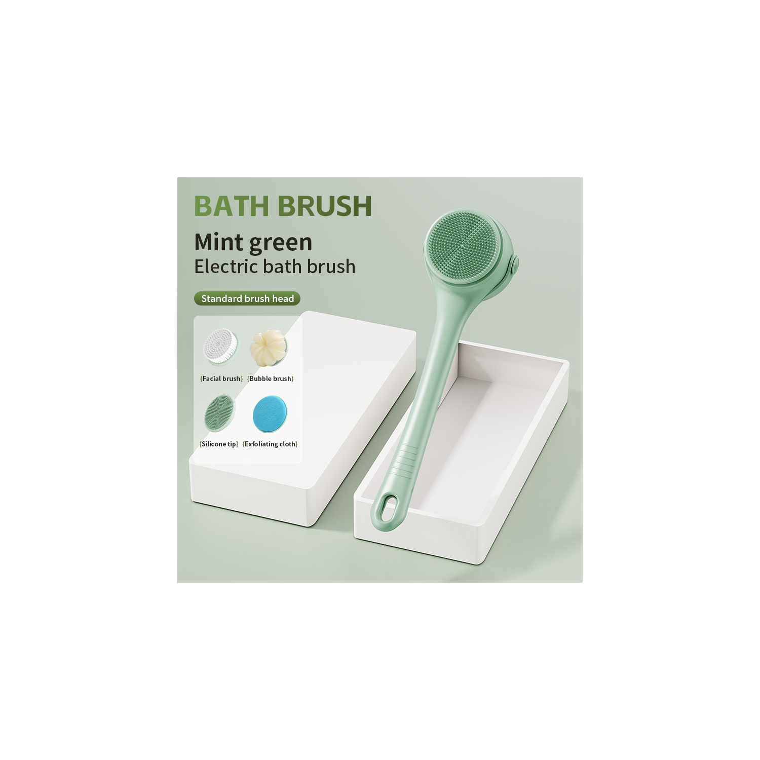 Body Scrubber Bath Brush, Electric Body Brush for Shower Back Scrubber, Dual Handle and a Rotating Skin Brush with 3 Brush Heads