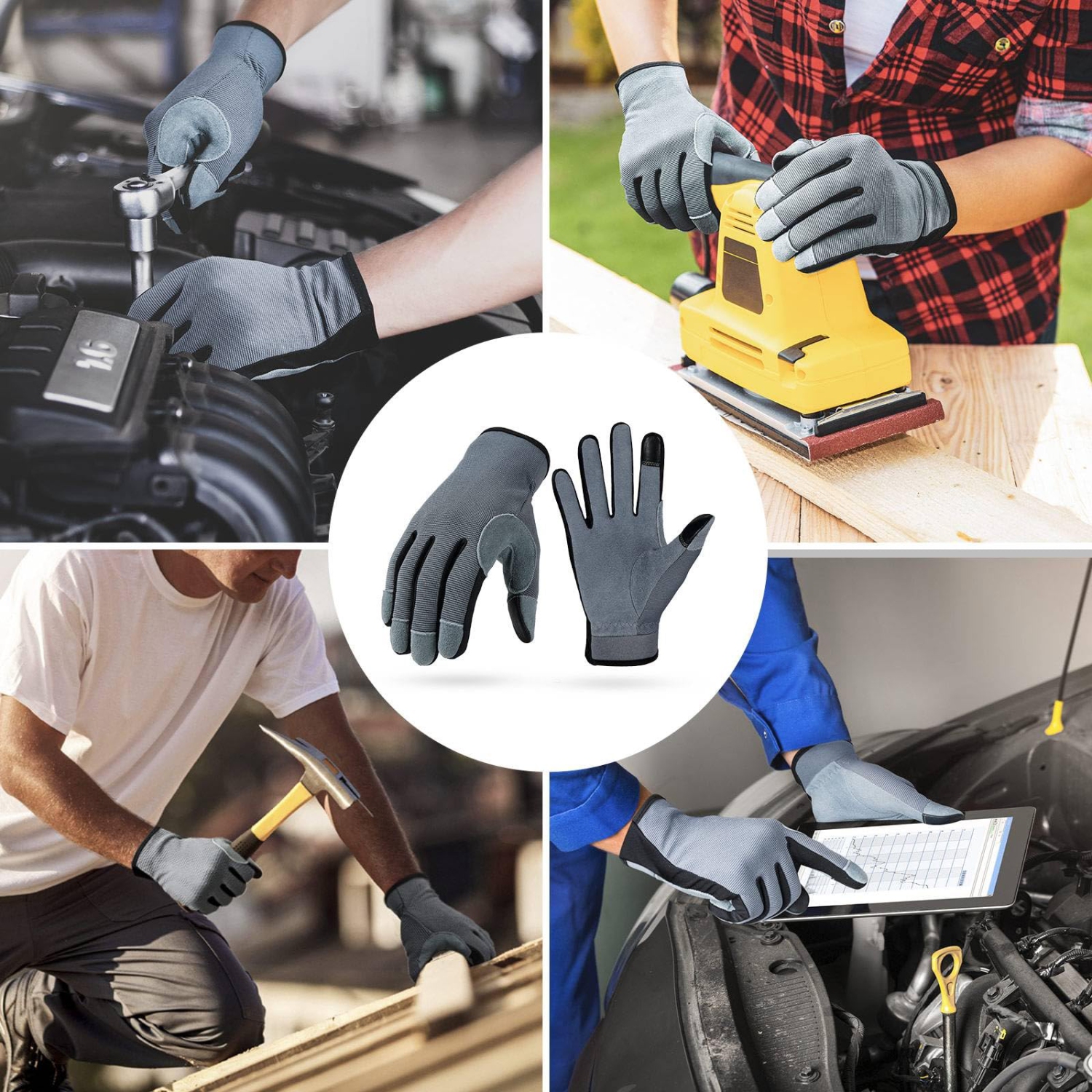 Gants de travail légers, écran tactile Flex, cuir de daim, gants de jardinage pour le travail de jardin, le jardinage, le cyclisme, le bricolage et