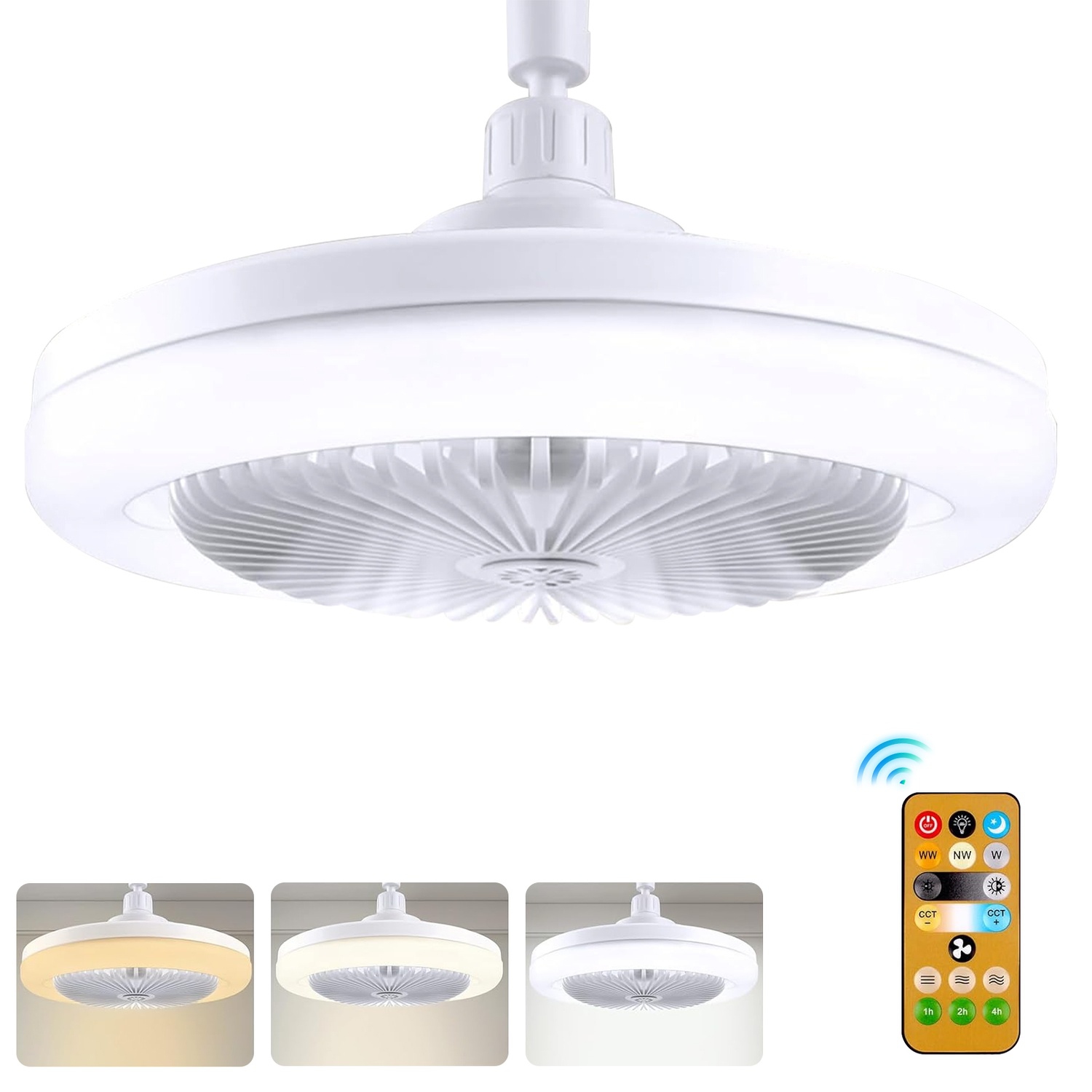 Ceiling Fan with Lights and Remote Control,Dimmable Enclosed Low Profile Bladeless Small Mini Ceiling Fan Semi Flush Mount