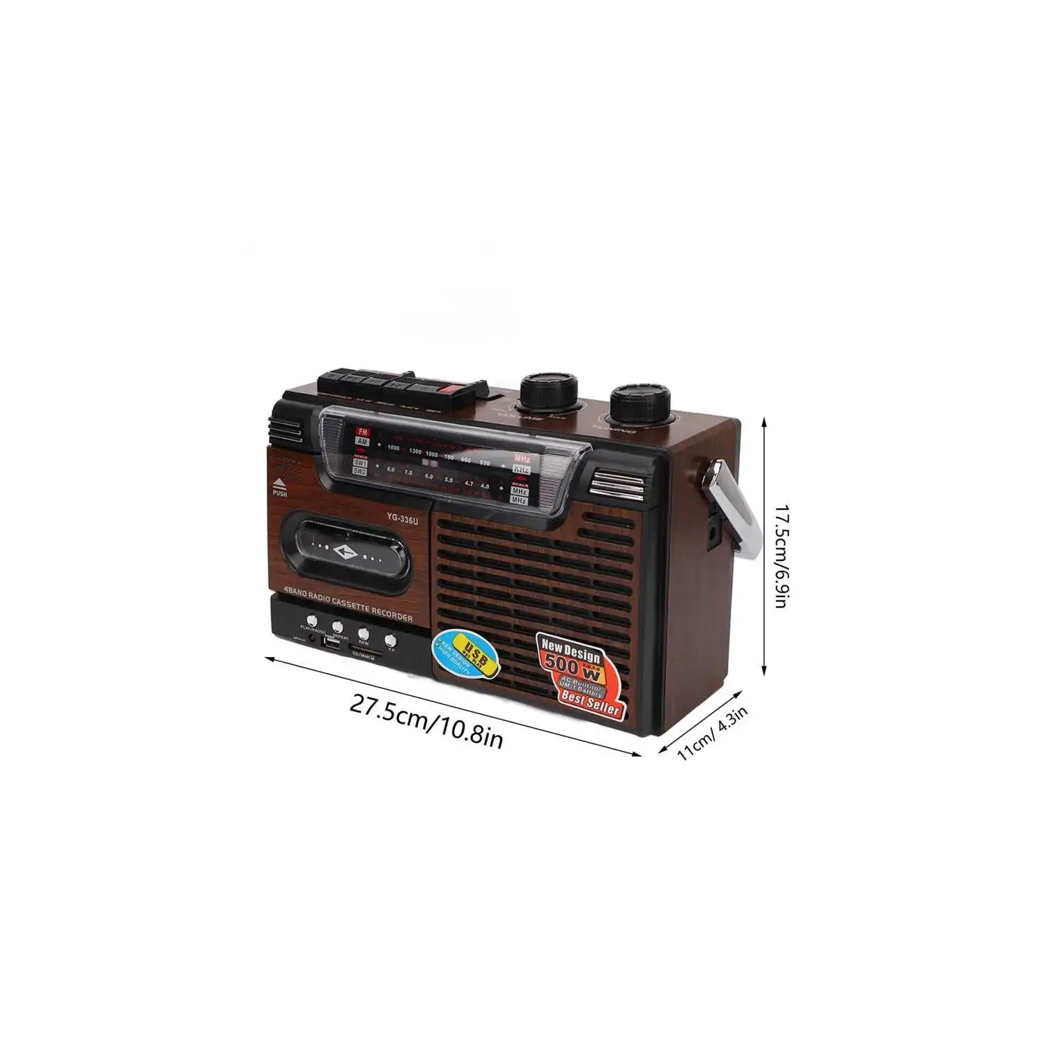Lecteur de cassettes portatif Réduction du bruit AM FM Radio USB Chargement cassette Lecteur de musique Haut-parleur intégré