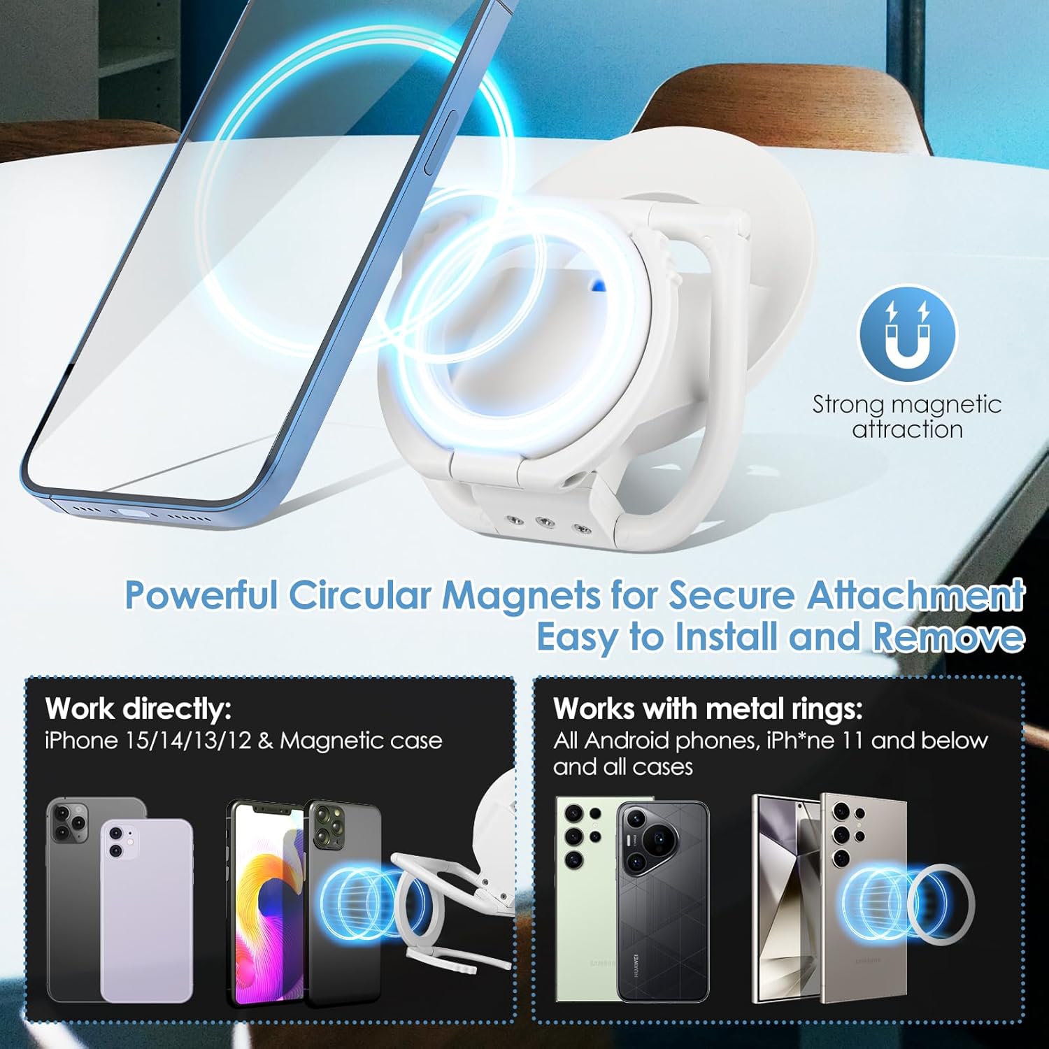 Lumières à égoportrait magnétiques rotatives, lampe de téléphone à DEL rechargeable, lampe photo portative avec 3 modes et luminosité réglable à 9