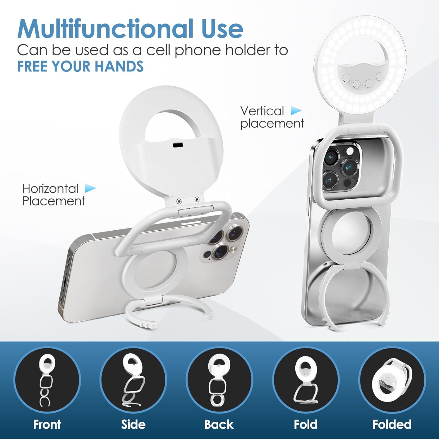 Lumières à égoportrait magnétiques rotatives, lampe de téléphone à DEL rechargeable, lampe photo portative avec 3 modes et luminosité réglable à 9