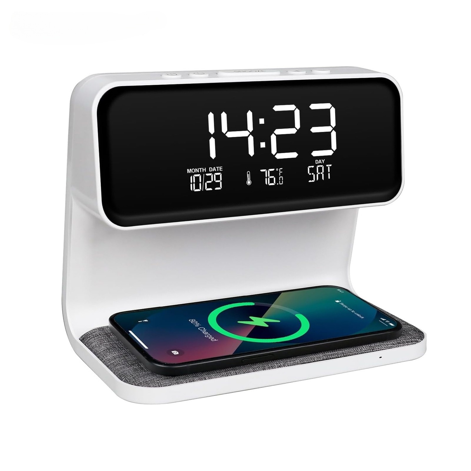 3 in 1 Bedside Lamp Wireless Charging Fabric Base Alarm Clock Night Light