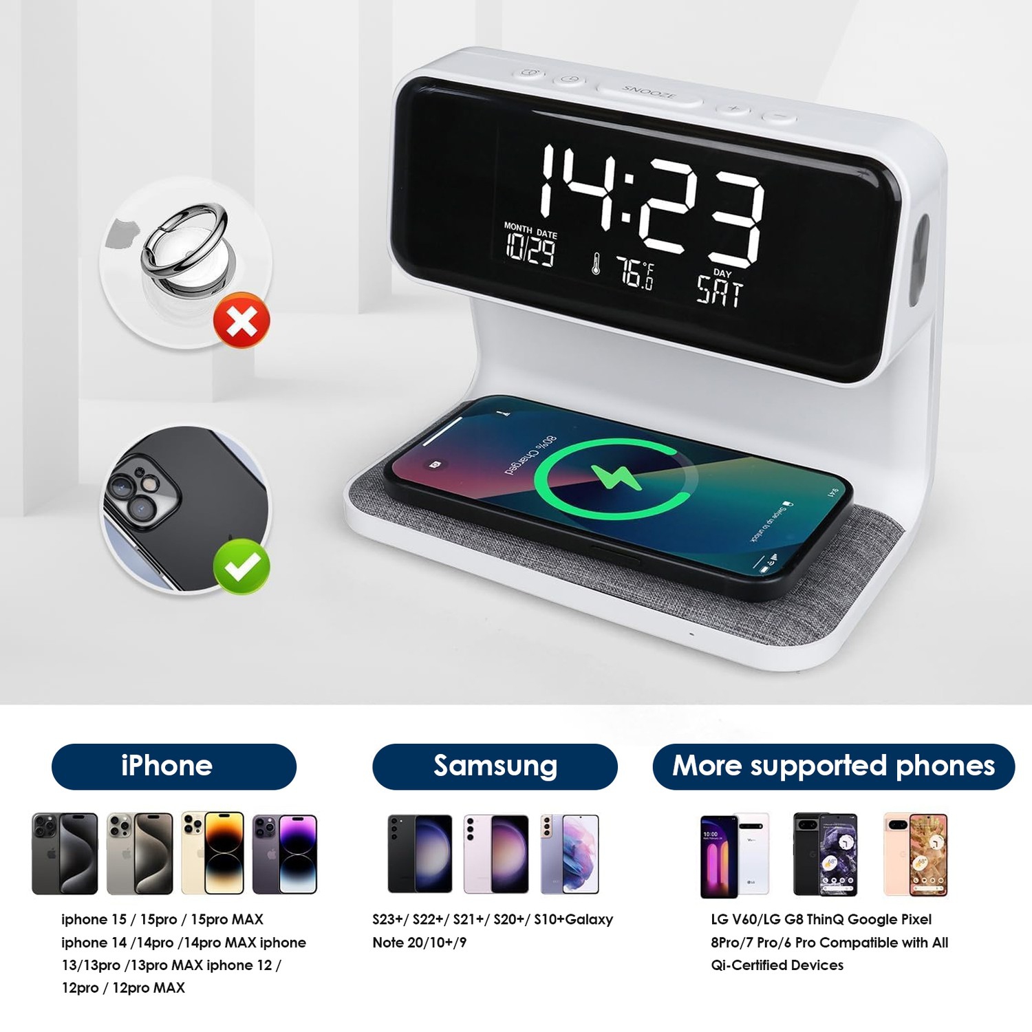 3 in 1 Bedside Lamp Wireless Charging Fabric Base Alarm Clock Night Light
