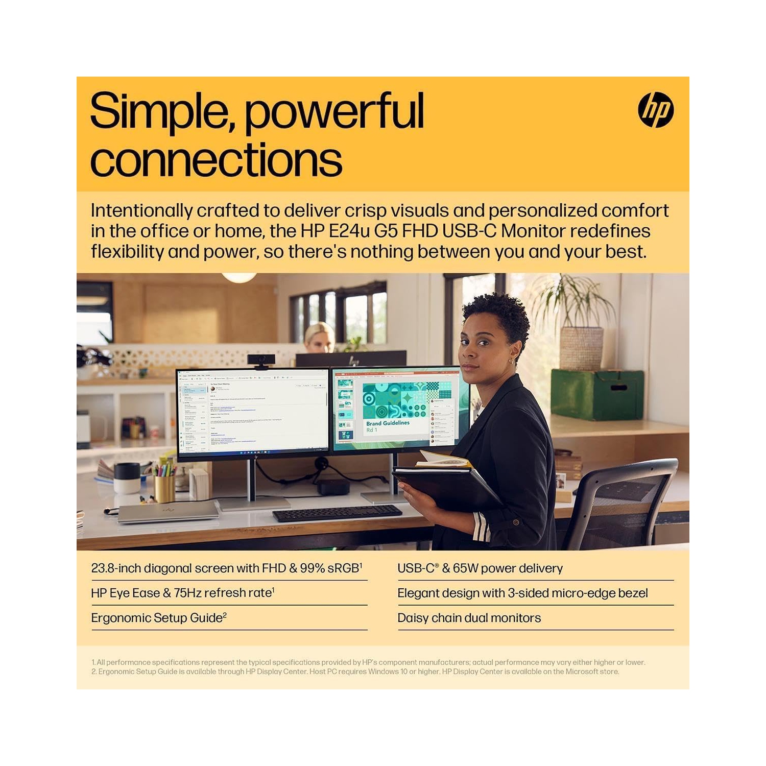 HP Monitor 24 Inch E24u G5-1920x1080, IPS, Ultra-Slim Design, Adjustable Stand, Anti-Glare, USB-C Connectivity, with HDMI Cable, Ideal for Home and