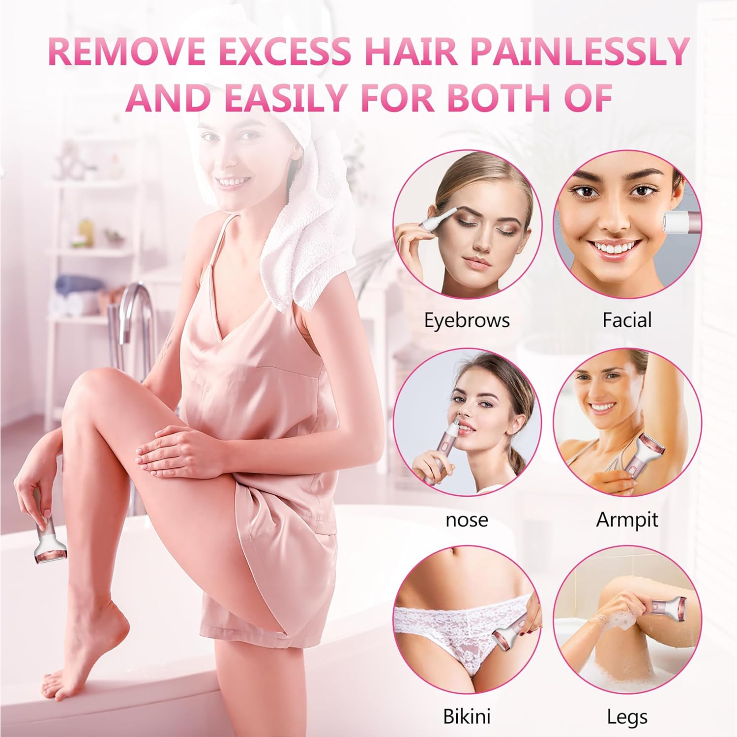 Electric Razor for Women Removal Women's Cordless Portable 4 in 1 Painless Shaver,​for Body Face Shavers Nose Hair Trimmer Bikini Area Armpit