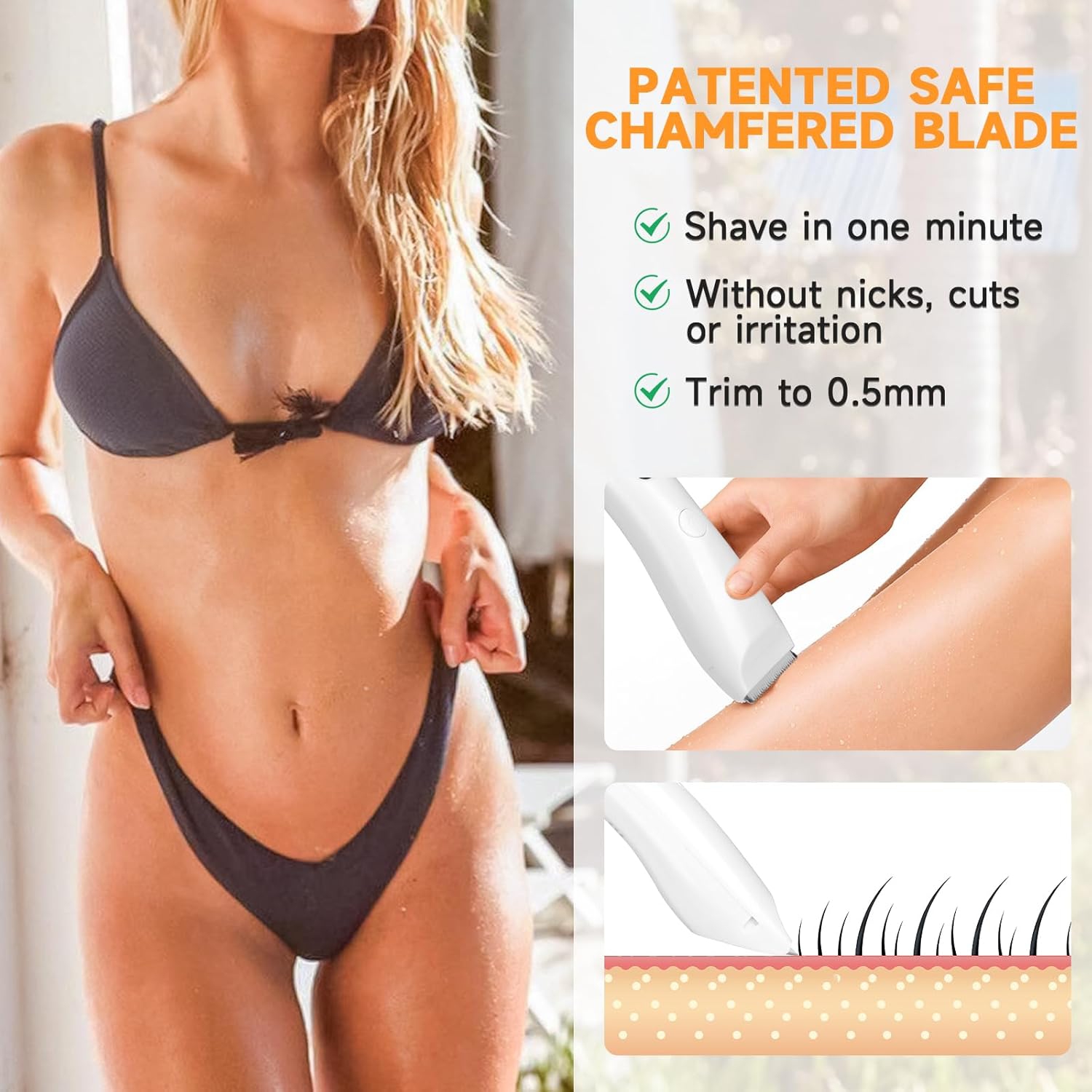 Tondeuse Bikini pour femmes Rasoir électrique sans entailles et irritation, Trousse de tondeuse pour le corps étanche pour femmes, Outil de retrait