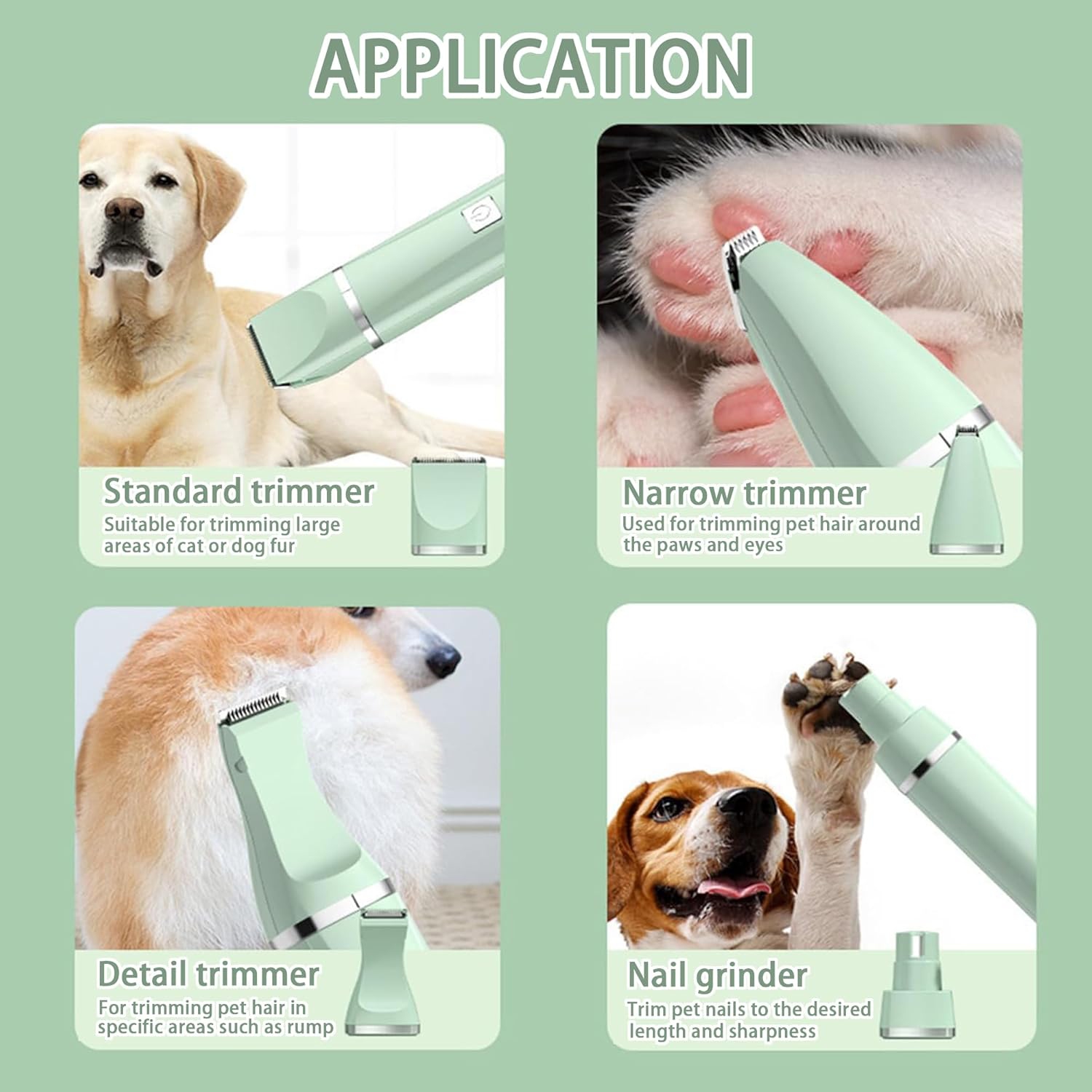 Pet Hair Shaver,Hair Clippers Set for Dog Cat,Cordless Pets Clippers,Low Noise Pet Clippers with 4 Trimmer Blades,Electric Dog Hair Trimmer for