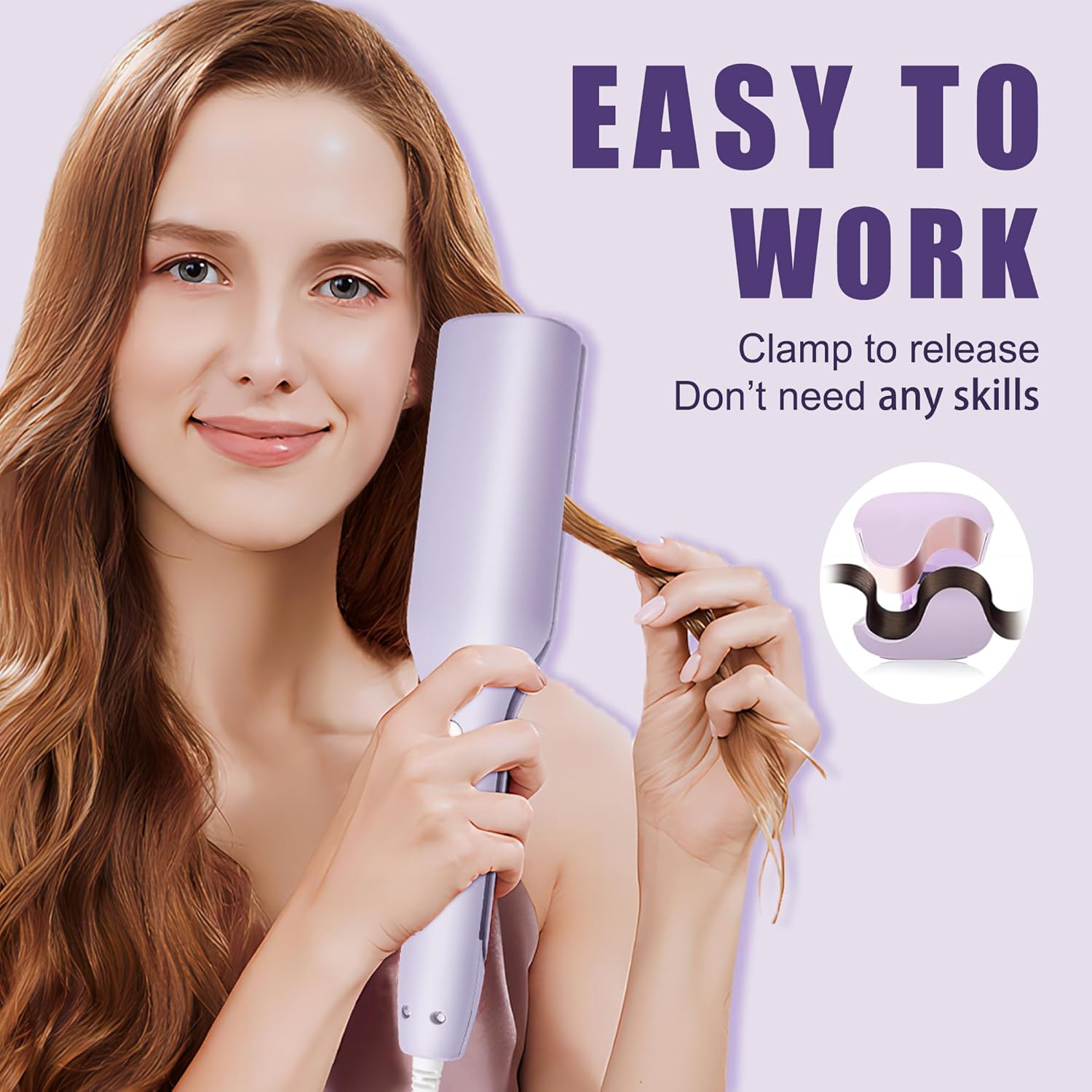 Wave Curling Iron,Anti-Scald Hair Crimper,Wavy Hair Curler for Women,Fast Heating Curling Wand,4 Temp Ceramic Hair Waver,Crimper Hair Iron for Wide