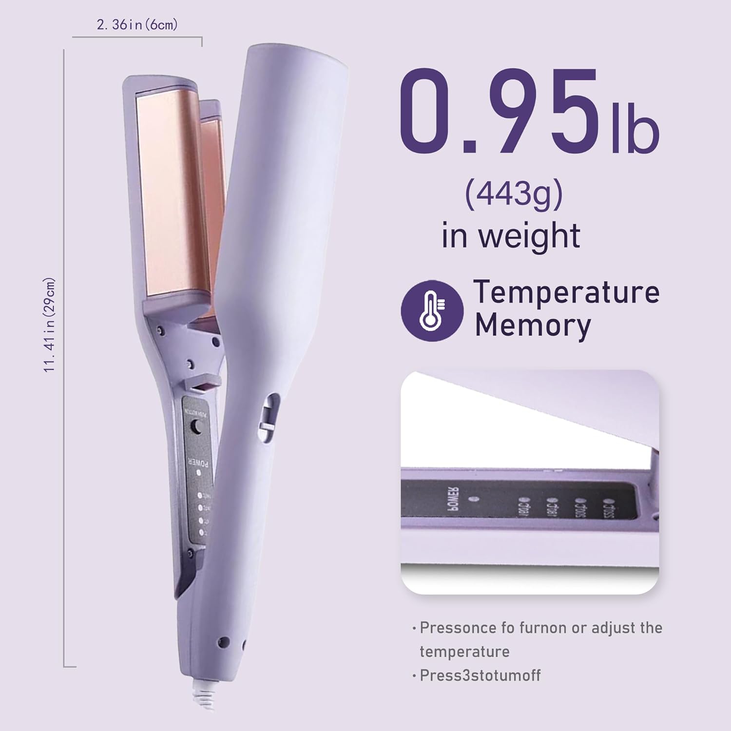 Wave Curling Iron,Anti-Scald Hair Crimper,Wavy Hair Curler for Women,Fast Heating Curling Wand,4 Temp Ceramic Hair Waver,Crimper Hair Iron for Wide