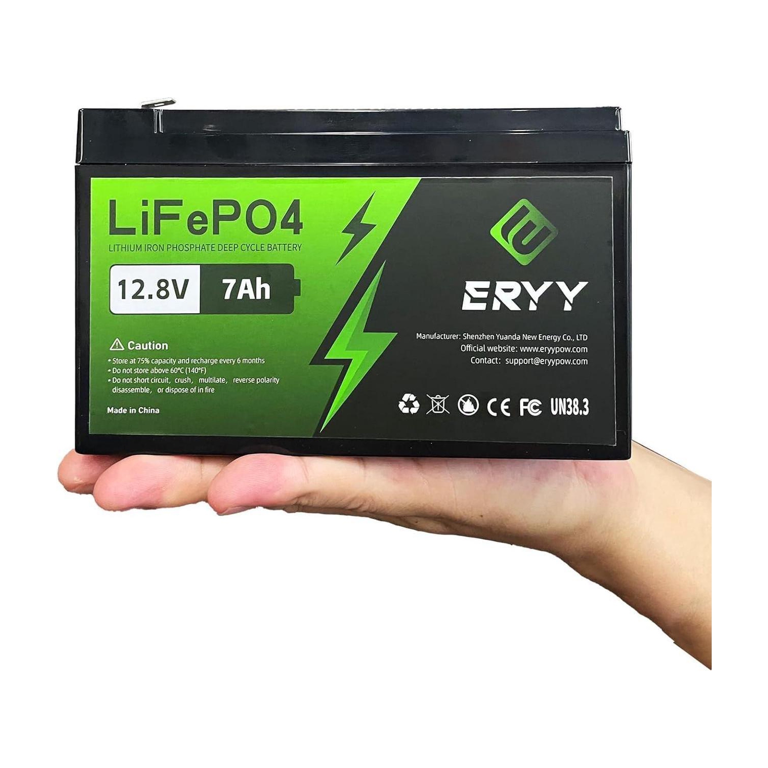 Batterie au lithium ERYY 12&nbsp;V de 25 Ah, plus de 4000 cycles profonds Batterie rechargeable avec BMS, lithium-fer-phosphate pour énergie solaire,