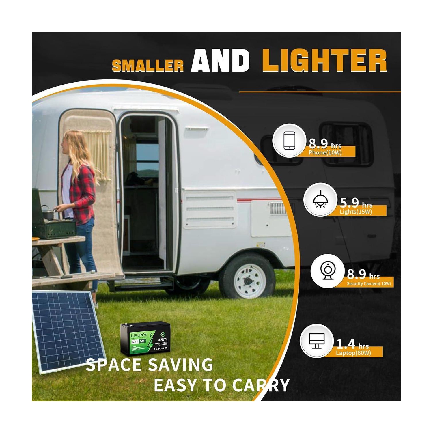 Batterie au lithium ERYY 12 V de 25 Ah, plus de 4000 cycles profonds Batterie rechargeable avec BMS, lithium-fer-phosphate pour énergie solaire,