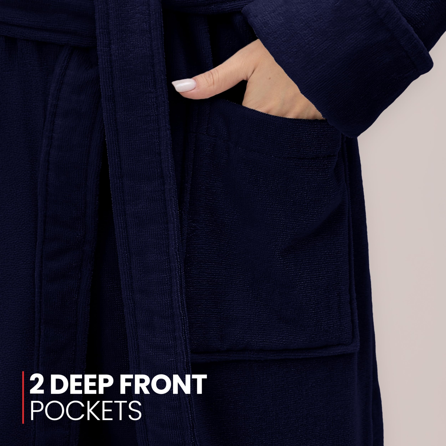 Canadian Linen Luxury Velour Soft Absorbent Cotton Kimono Women Bathrobes Bath Shower Soft Plush for Hotel Spa Massage Resorts Robes, Large, Navy Blue