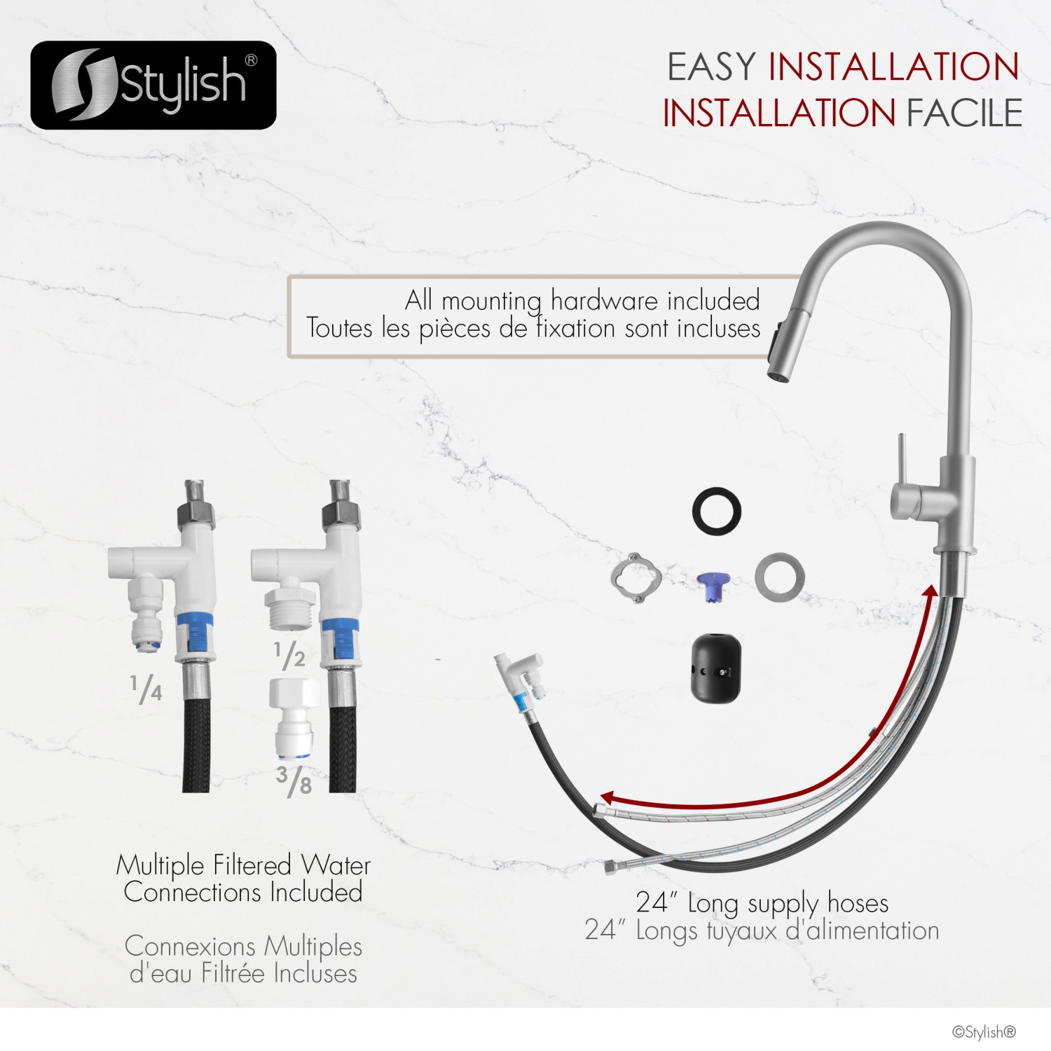 Modena Single Handle Brushed Stainless Steel Pull Down Kitchen Faucet with Reversible Osmosis