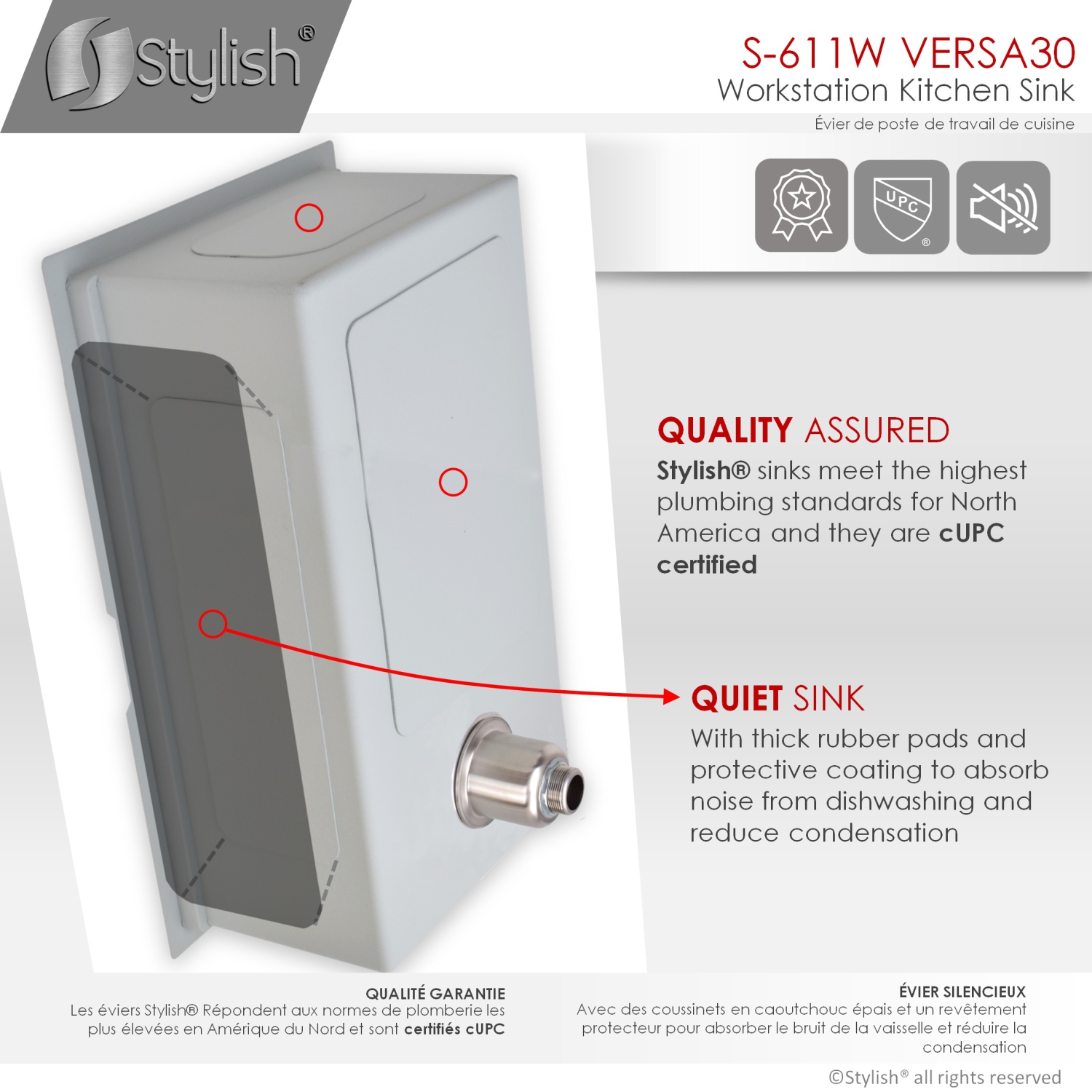 STYLISH 30 inch Workstation Single Bowl Undermount 16 Gauge Stainless Steel Kitchen Sink w/ Built in Accessories