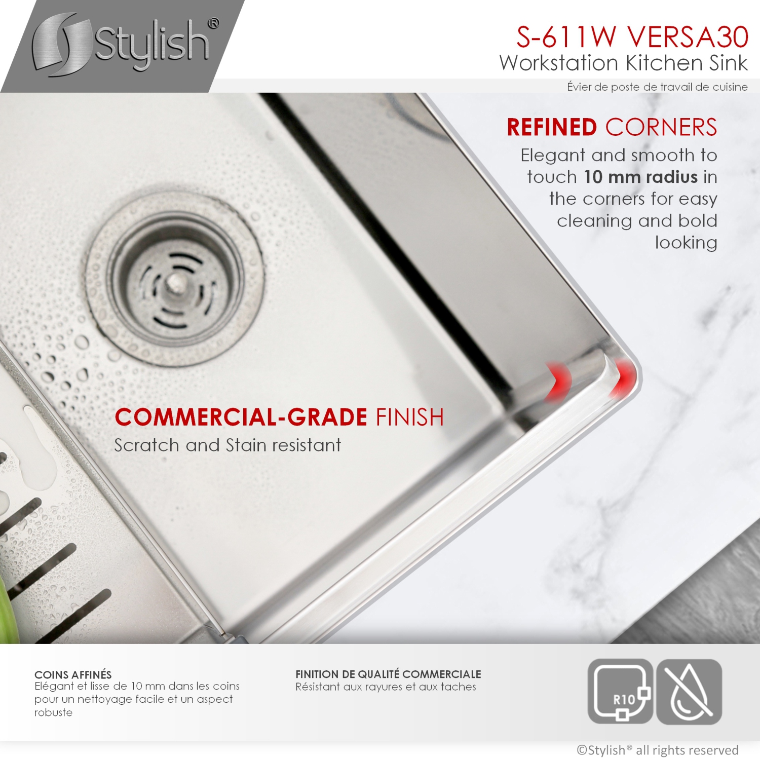 STYLISH 30 inch Workstation Single Bowl Undermount 16 Gauge Stainless Steel Kitchen Sink w/ Built in Accessories