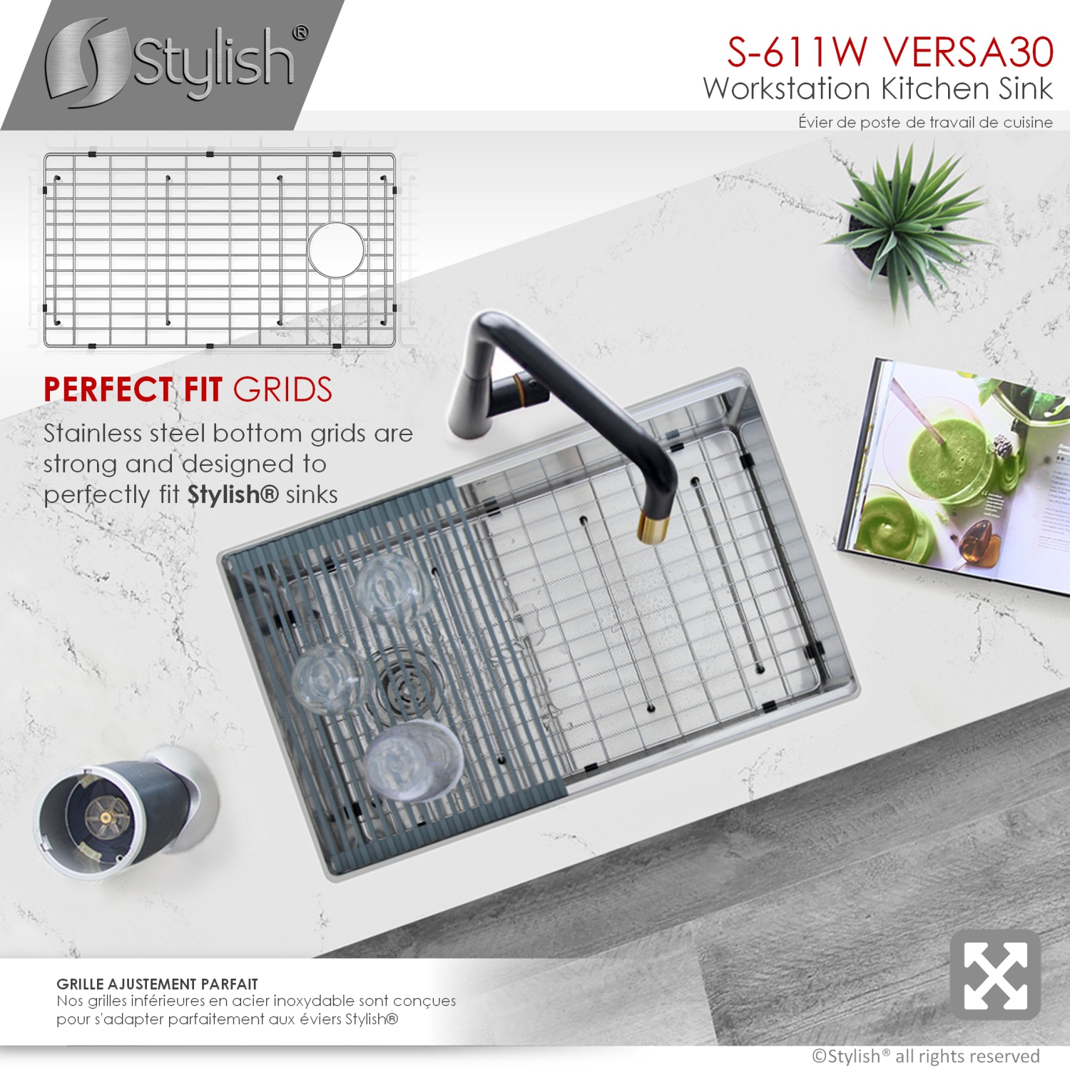 STYLISH 30 inch Workstation Single Bowl Undermount 16 Gauge Stainless Steel Kitchen Sink w/ Built in Accessories