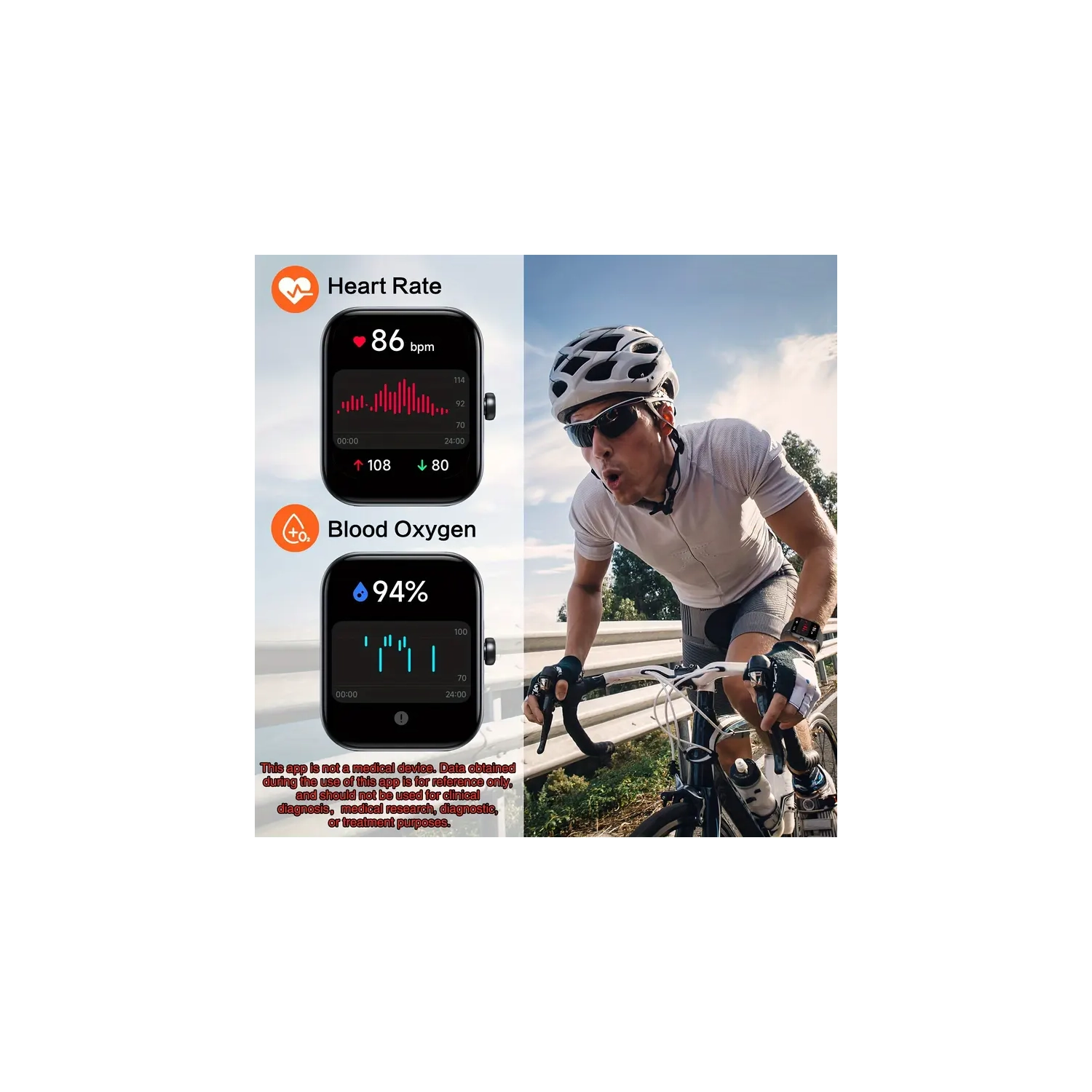 Montre intelligente de mise en forme avec écran HD de 1,8 po, appels sans fil, moniteurs de sport, support pour vélo et capteur de pédale de