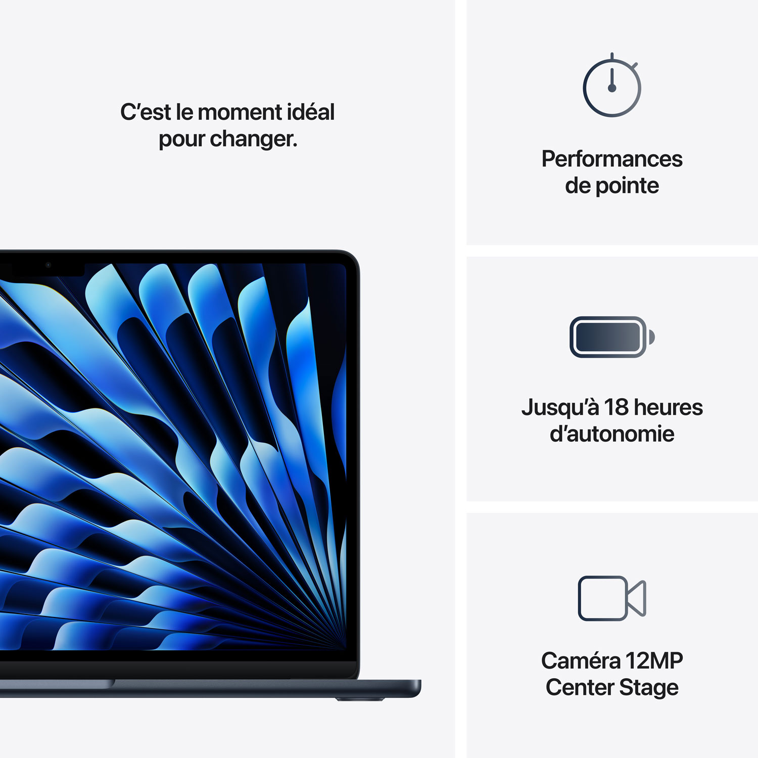 Apple MacBook Air 13.6" w/ Touch ID - Midnight (Apple M4 / 16GB RAM / 256GB SSD) - French