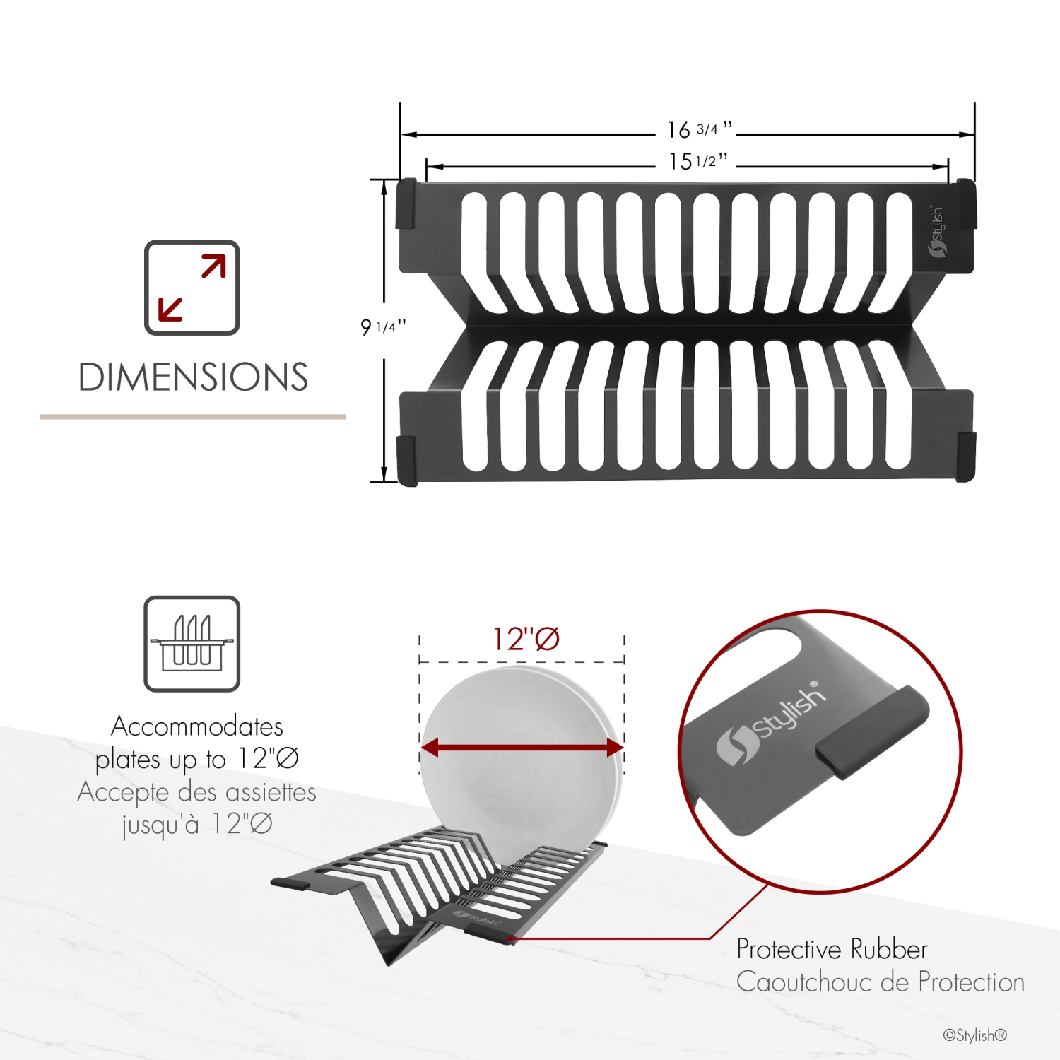 STYLISH 16 3/4" Over Sink Stainless Steel Dish Organizer in Graphite Black