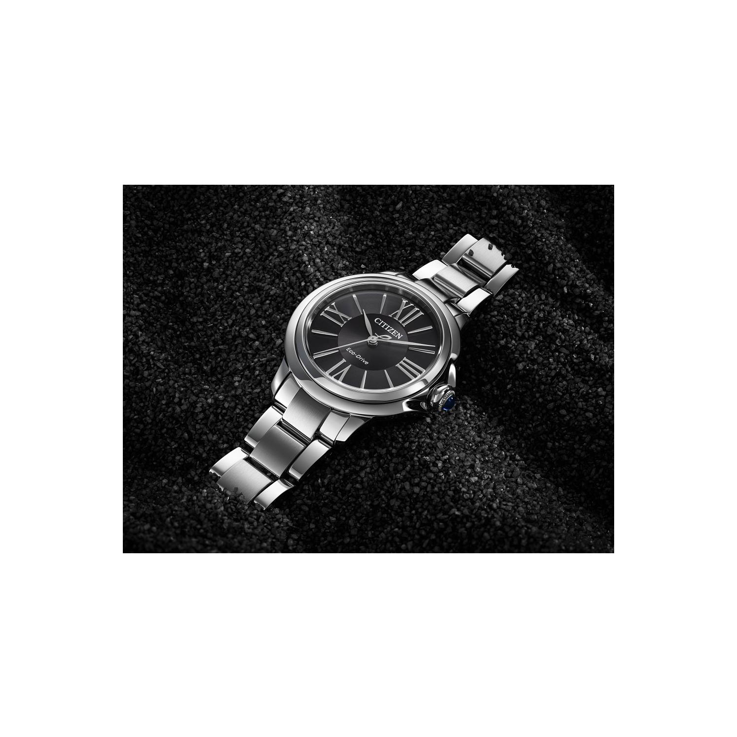 Montre pour femmes Eco-Drive L Ceci de Citizen 31,5&nbsp;mm avec boîtier et bracelet en acier inoxydable argenté et cadran noir