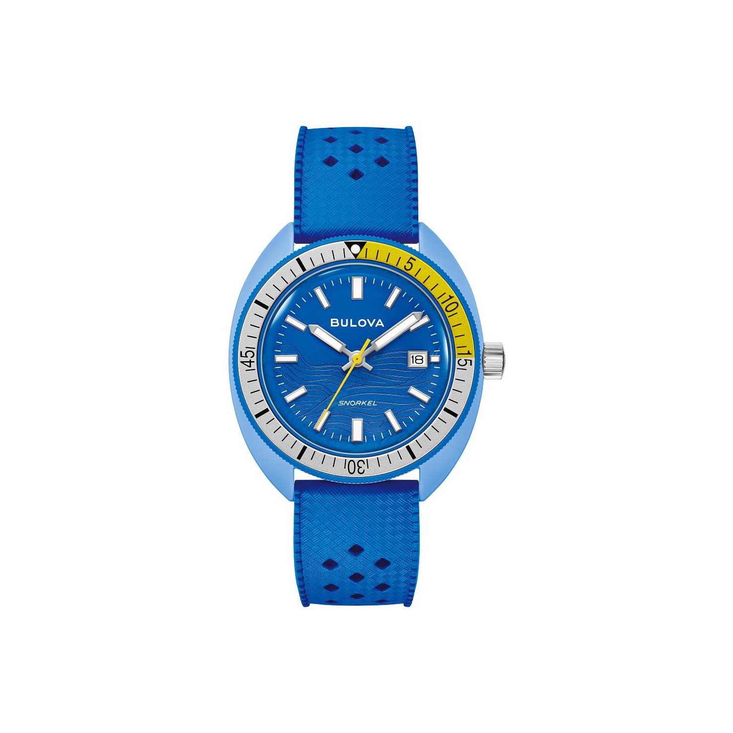 Montre à quartz pour hommes de Bulova avec tuba 41&nbsp;mm, boîtier en céramique bleu, bracelet en caoutchouc bleu HNBR et cadran bleu