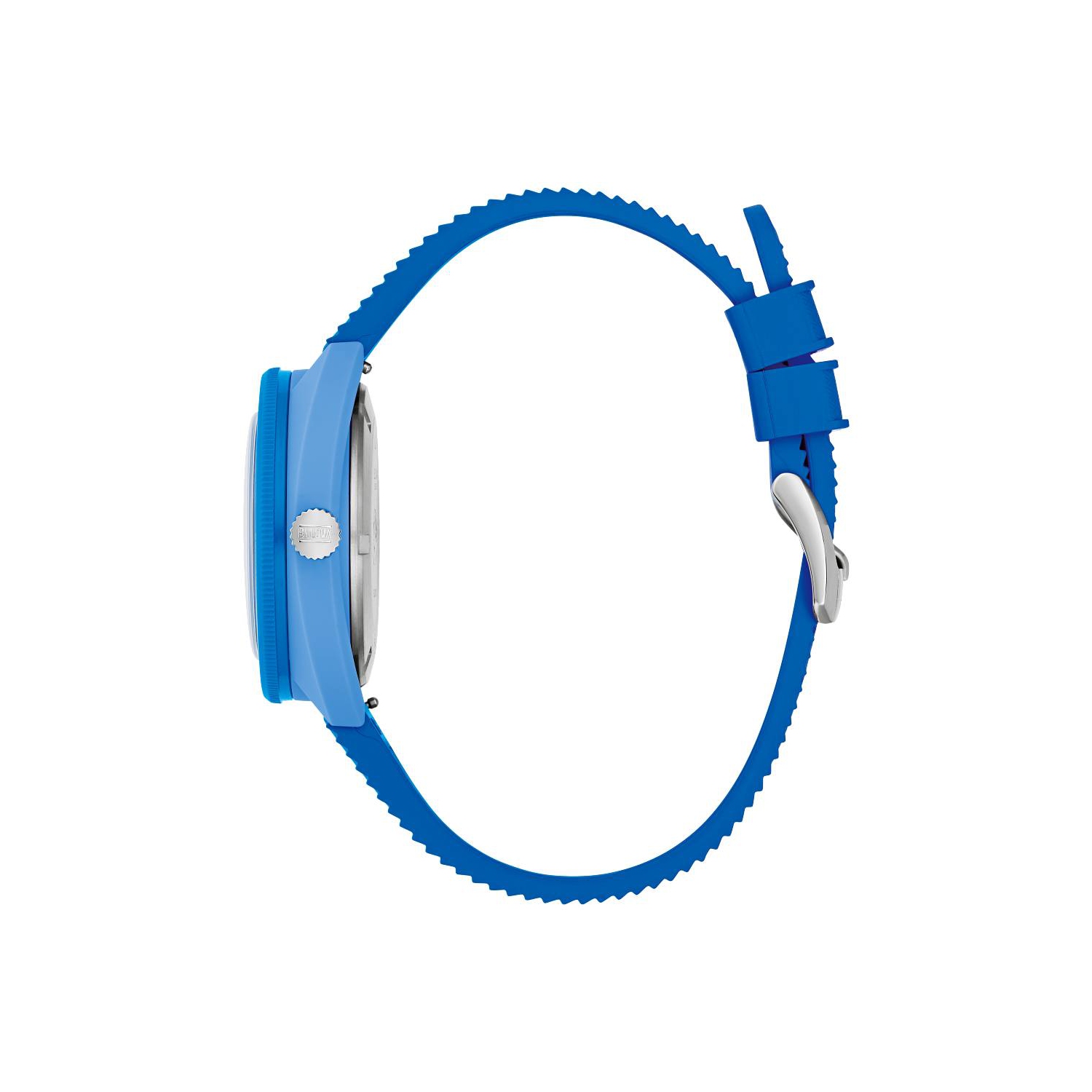 Montre à quartz pour hommes de Bulova avec tuba 41 mm, boîtier en céramique bleu, bracelet en caoutchouc bleu HNBR et cadran bleu