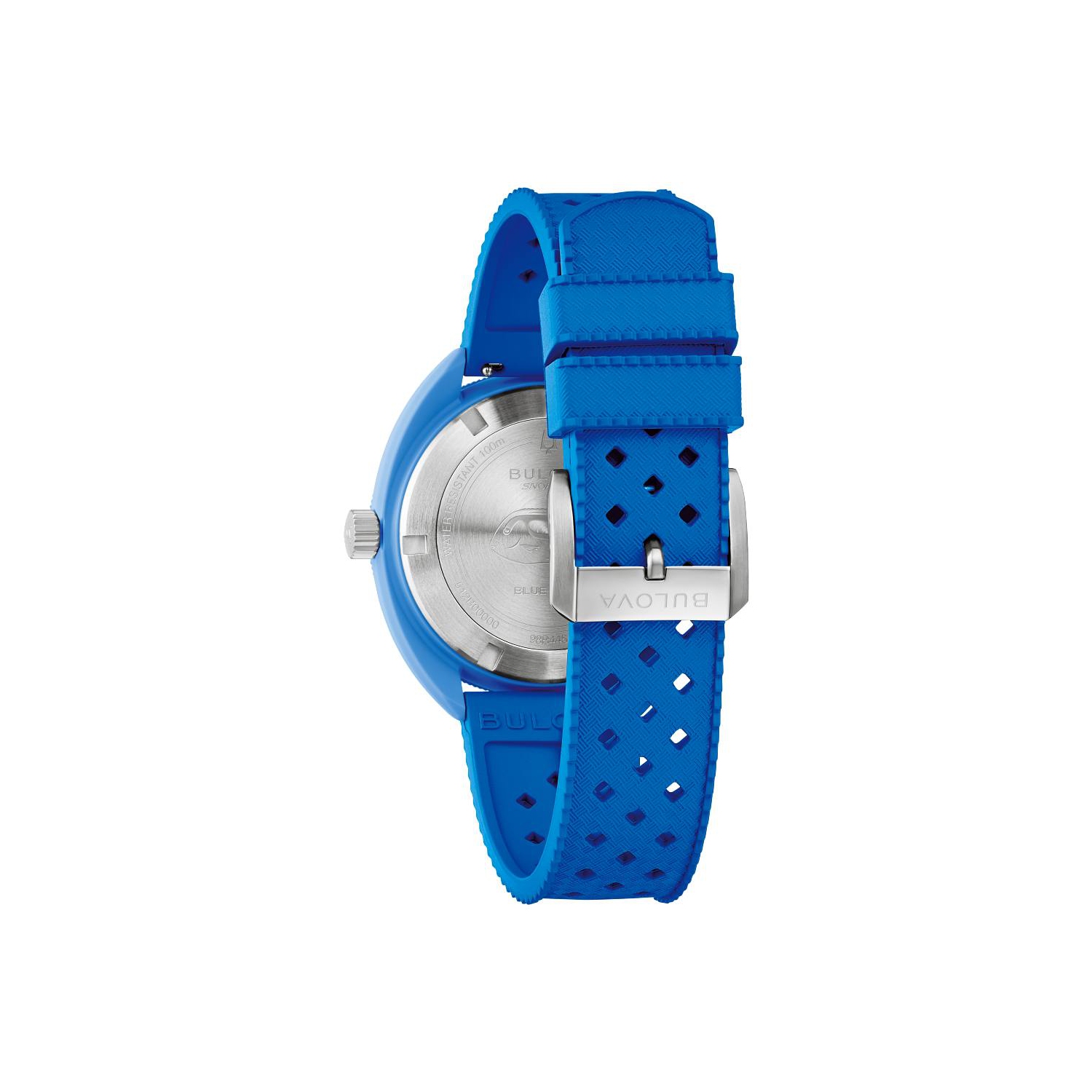 Montre à quartz pour hommes de Bulova avec tuba 41 mm, boîtier en céramique bleu, bracelet en caoutchouc bleu HNBR et cadran bleu