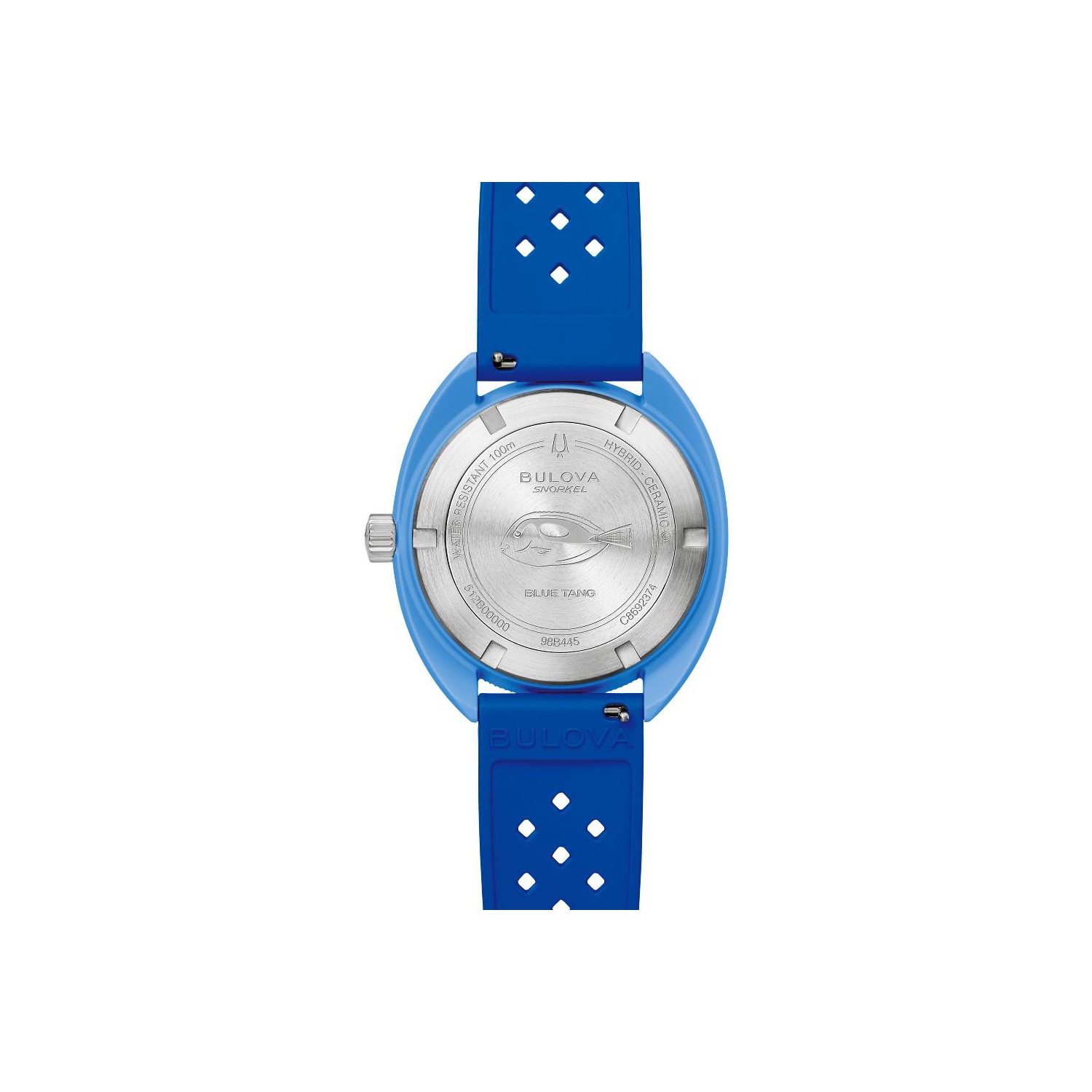 Montre à quartz pour hommes de Bulova avec tuba 41 mm, boîtier en céramique bleu, bracelet en caoutchouc bleu HNBR et cadran bleu