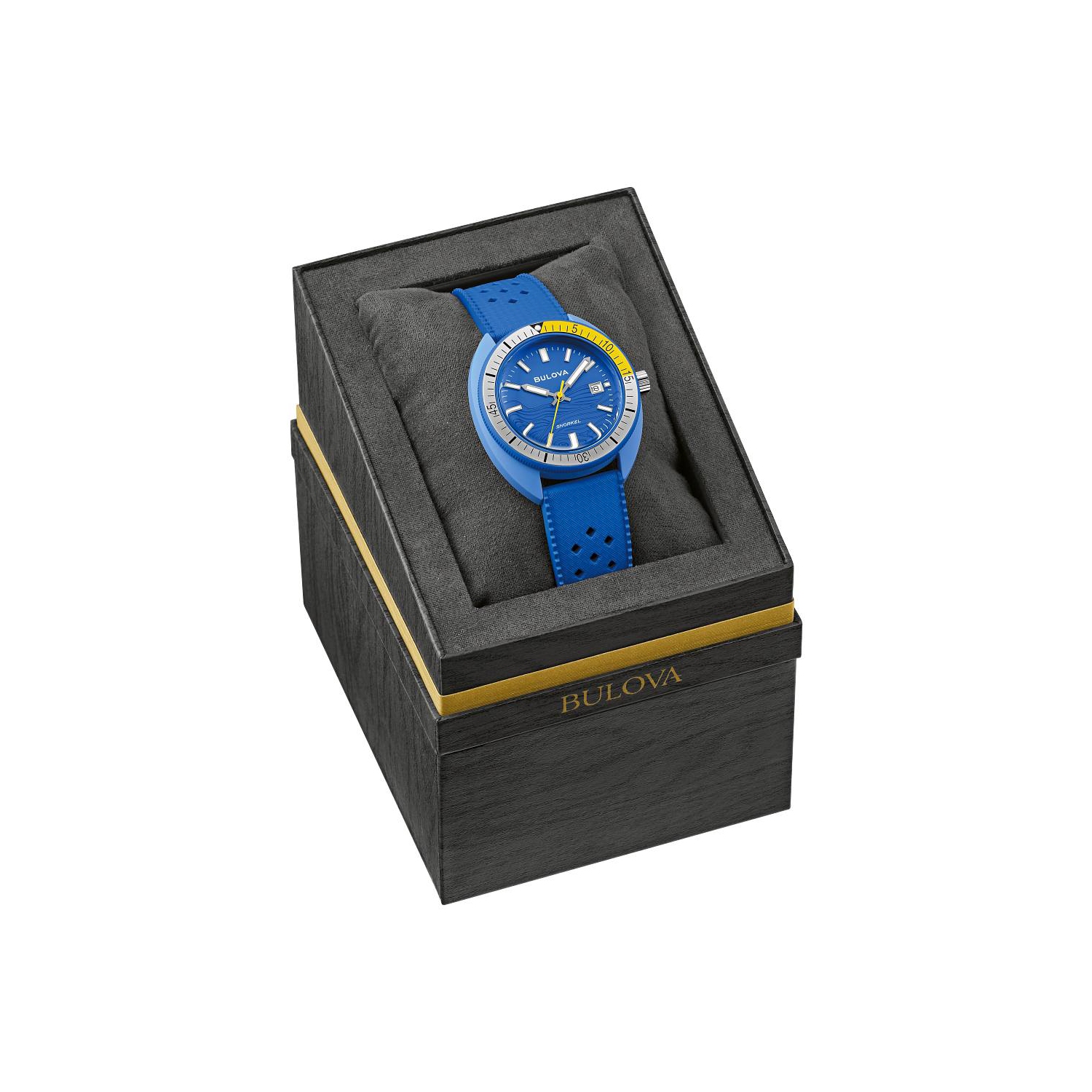 Montre à quartz pour hommes de Bulova avec tuba 41 mm, boîtier en céramique bleu, bracelet en caoutchouc bleu HNBR et cadran bleu