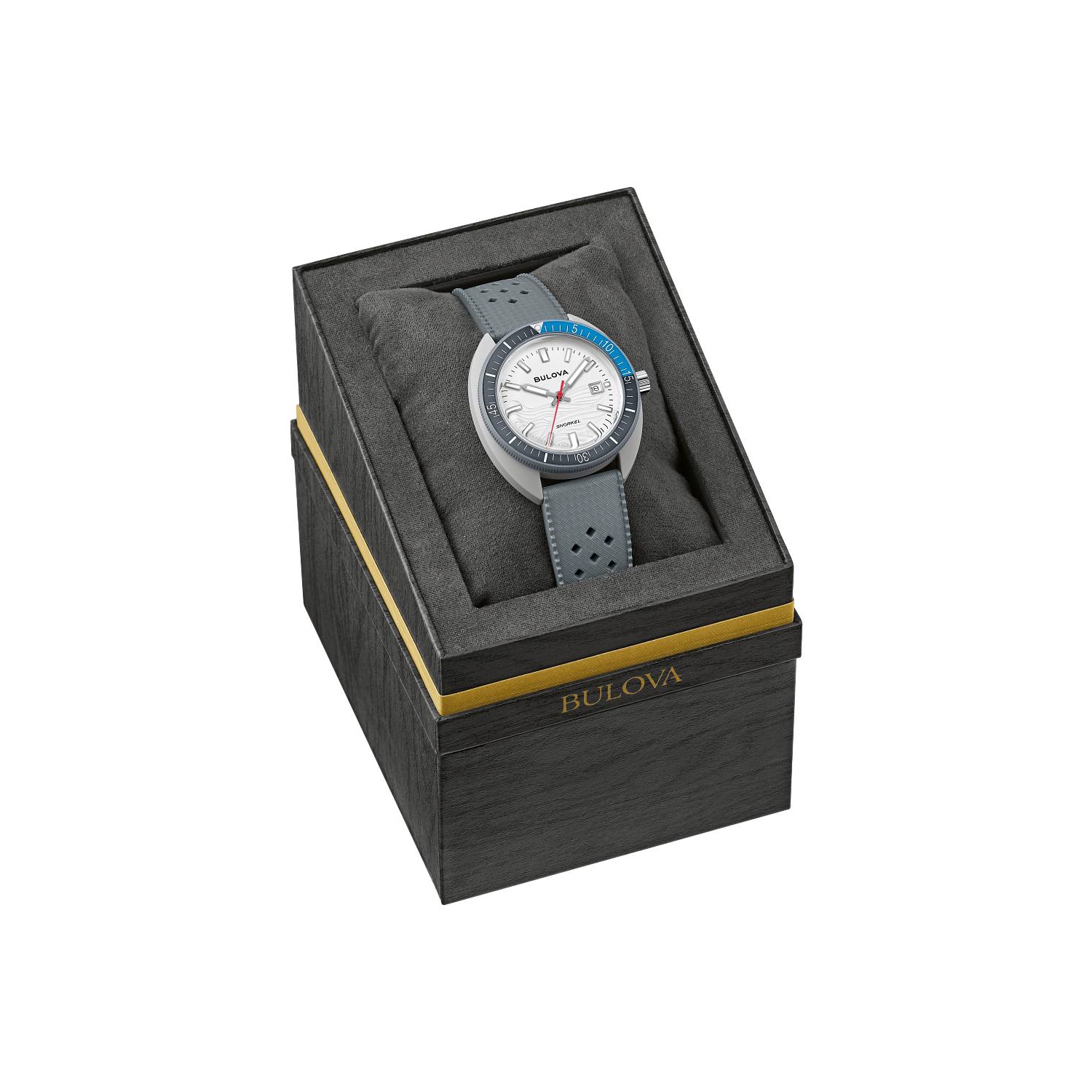 Bulova Mens Snorkel Quartz Watch 41mm Grey Hybrid-Ceramic Case Grey HNBR Rubber Strap with White Dial