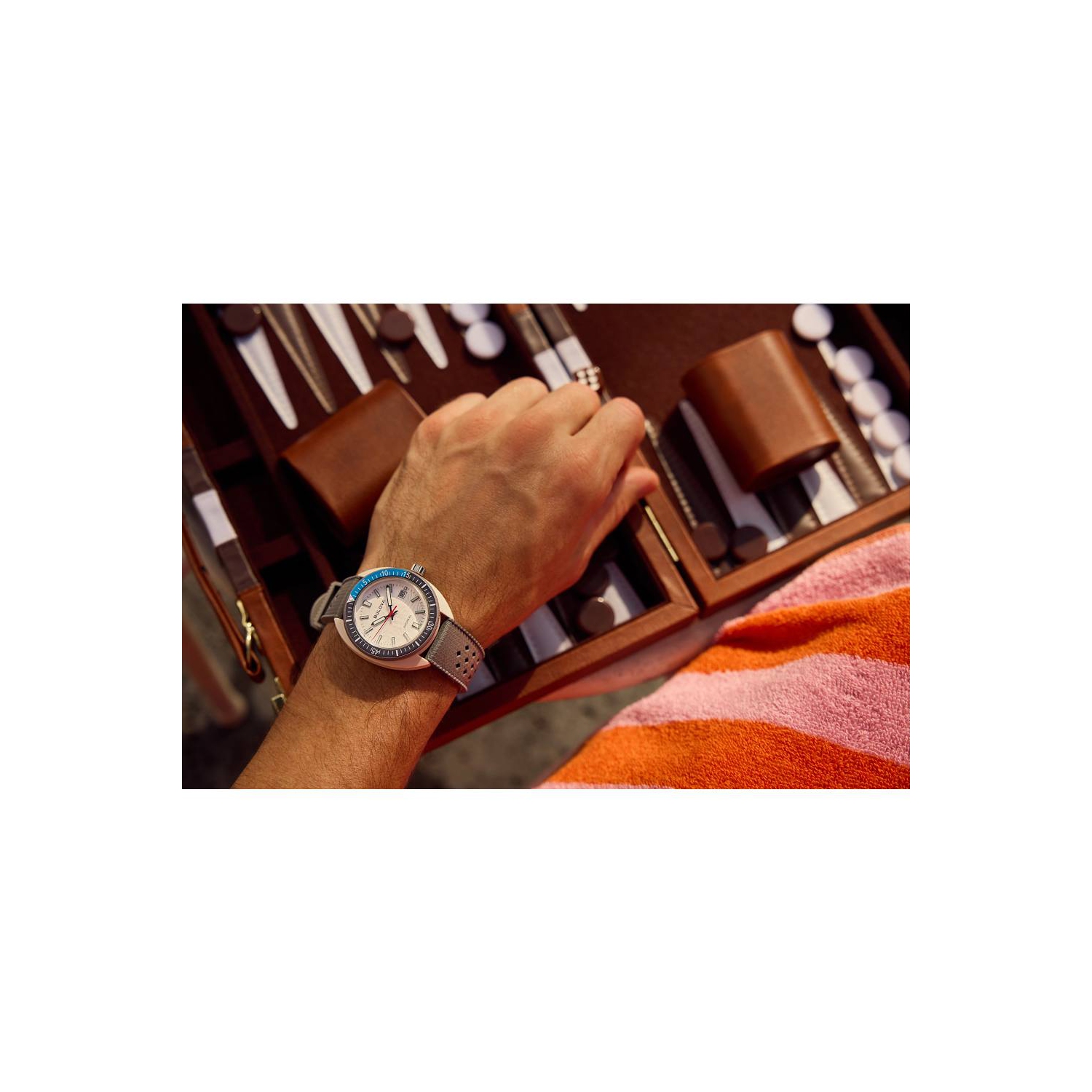 Bulova Mens Snorkel Quartz Watch 41mm Grey Hybrid-Ceramic Case Grey HNBR Rubber Strap with White Dial