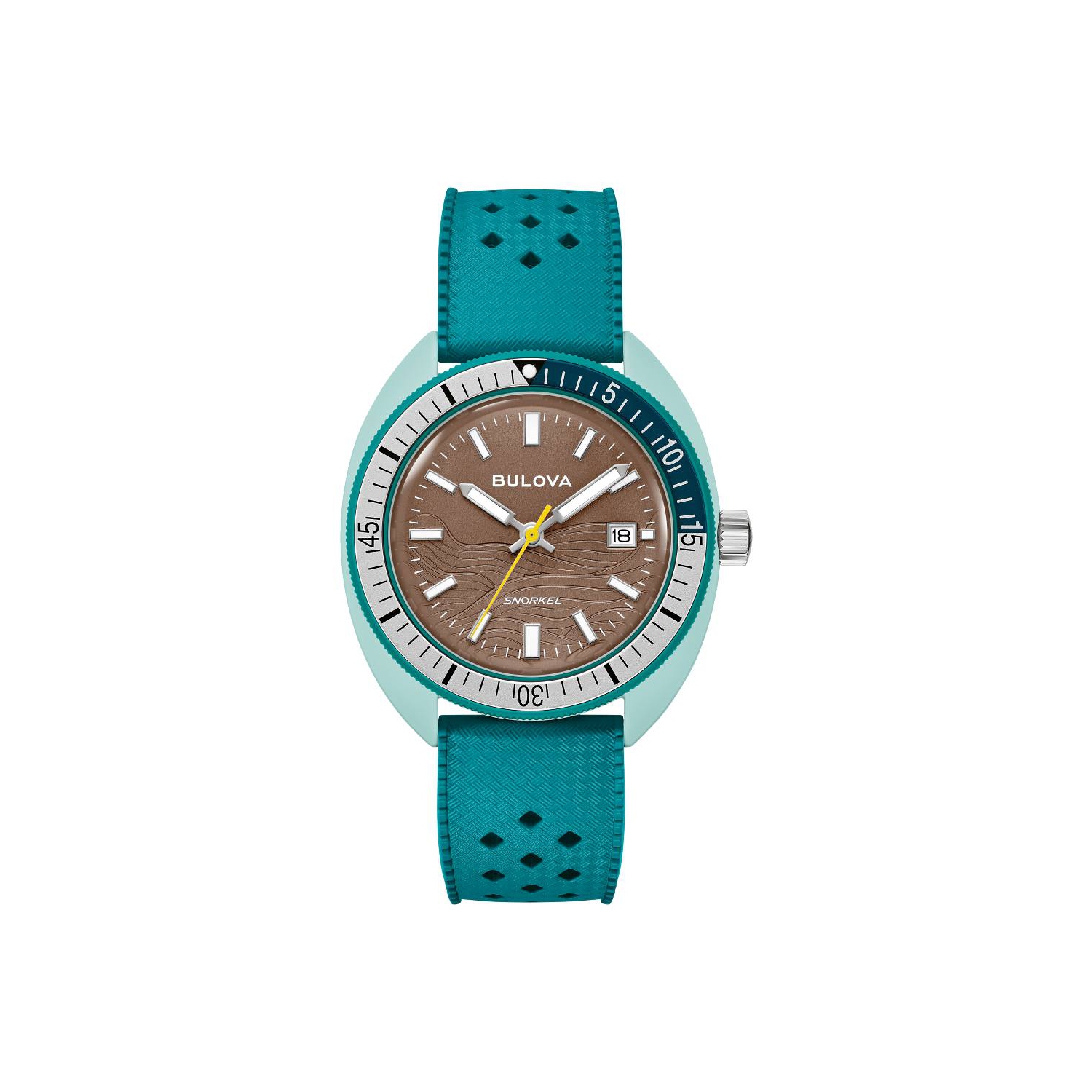 Bulova Mens Snorkel Quartz Watch 41mm Green Hybrid-Ceramic Case Green HNBR Rubber Strap with Brown Dial